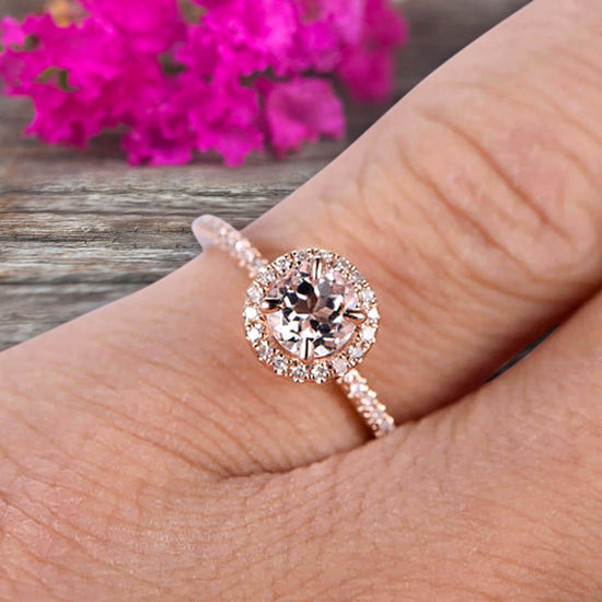 Round Cut Gem Stone Pink Morganite Engagement Ring On10k Rose Gold