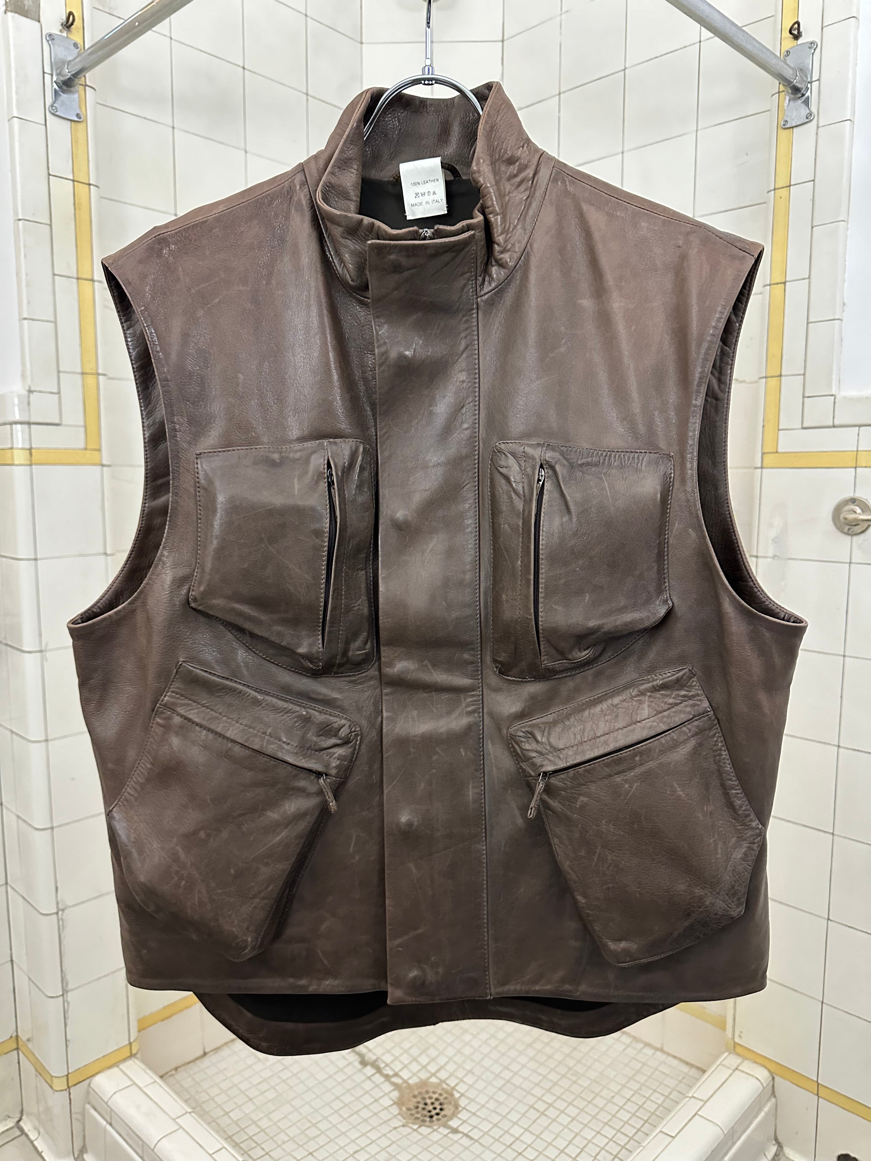 ss2001 Burberry Prorsum Brown Leather Cargo Vest - Size L