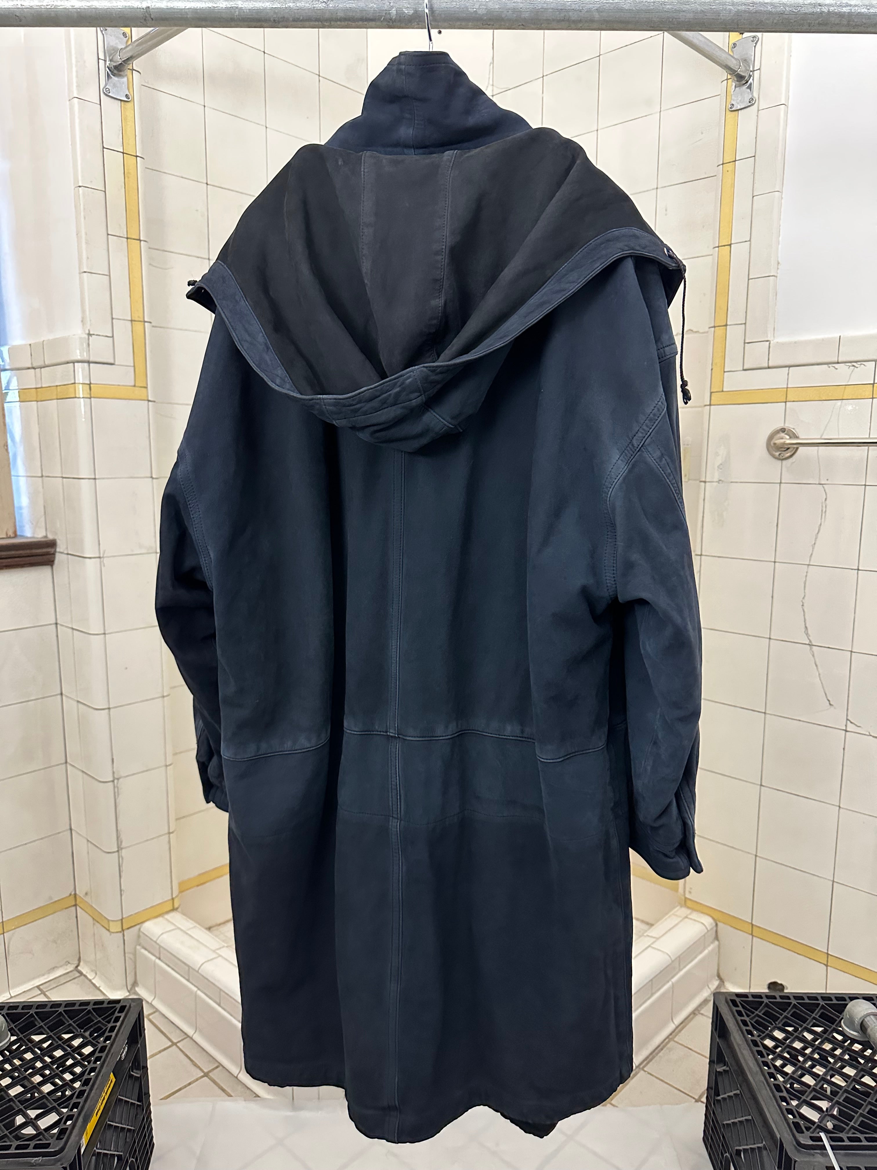 1980s Marithe Francois Girbaud x Compagnie Des Montagnes & Des Forets Leather Hooded Long Coat - Size L