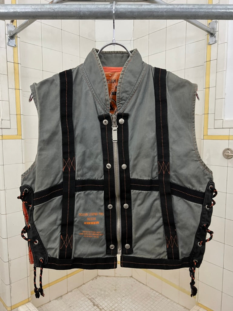 1980s Diesel Grey Protective Shark Vest with Trim - Size L