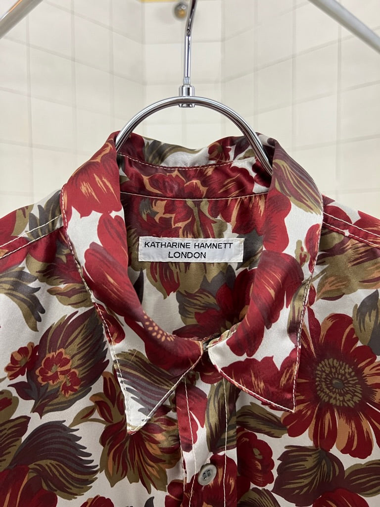 1980s Katharine Hamnett Oversized Red Floral Cargo Shirt - Size OS