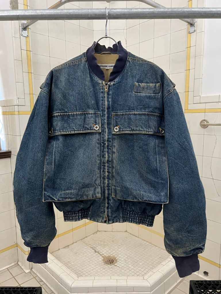 1980s Katharine Hamnett Padded Denim Cargo Jacket - Size OS