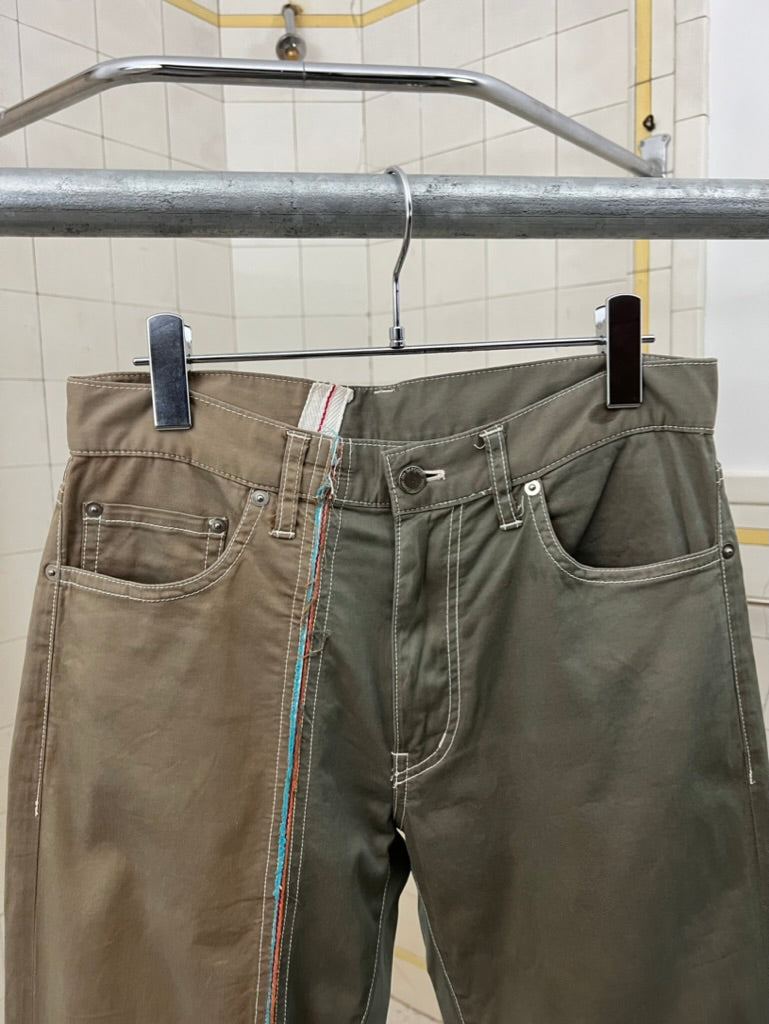 2000s Comme des Garcons Homme Reconstructed Split Khaki Trousers - Size S