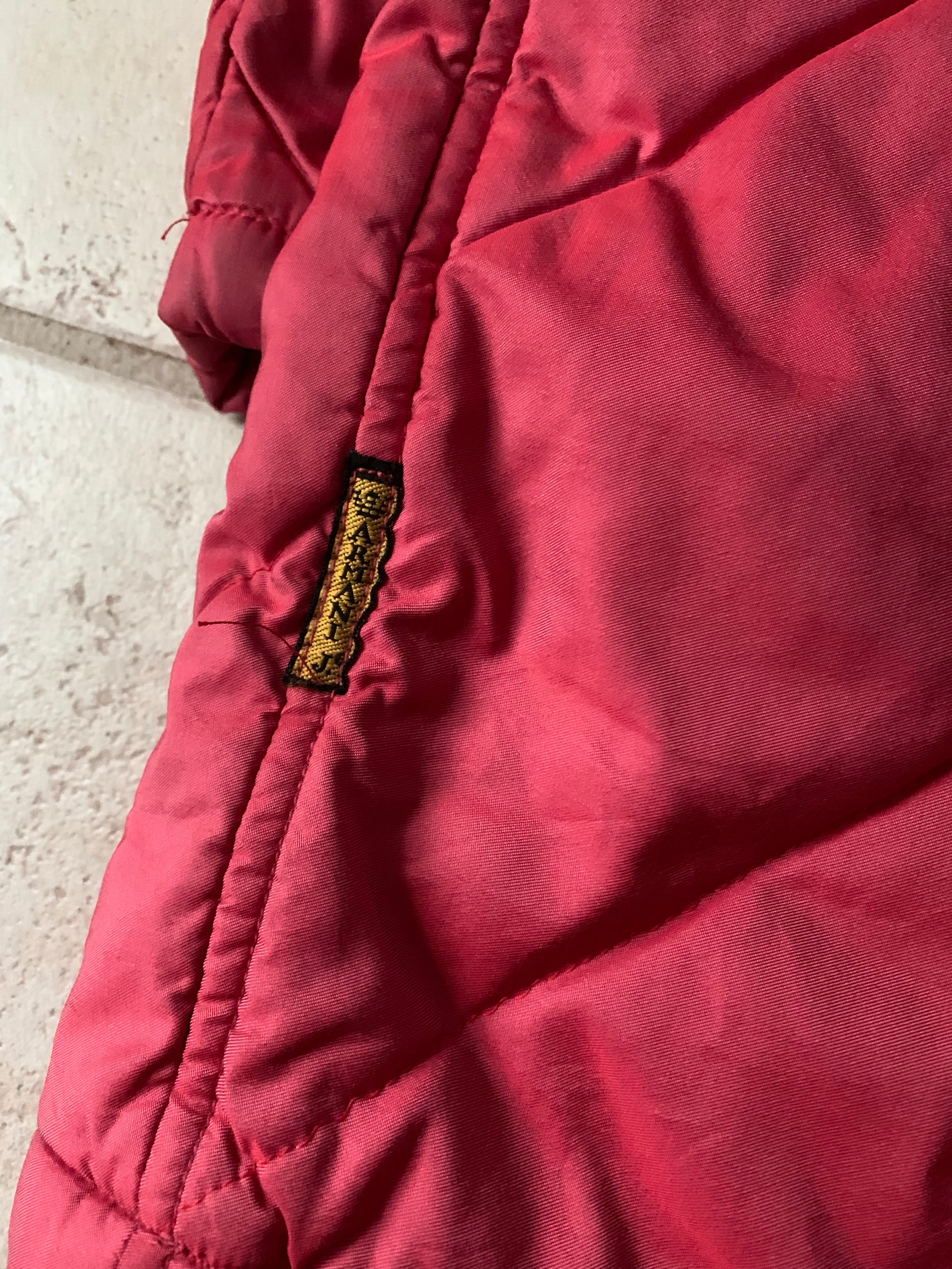 1990s Armani Textured Iridescent Red Nylon Military Parka with Roll Hood - Size XL