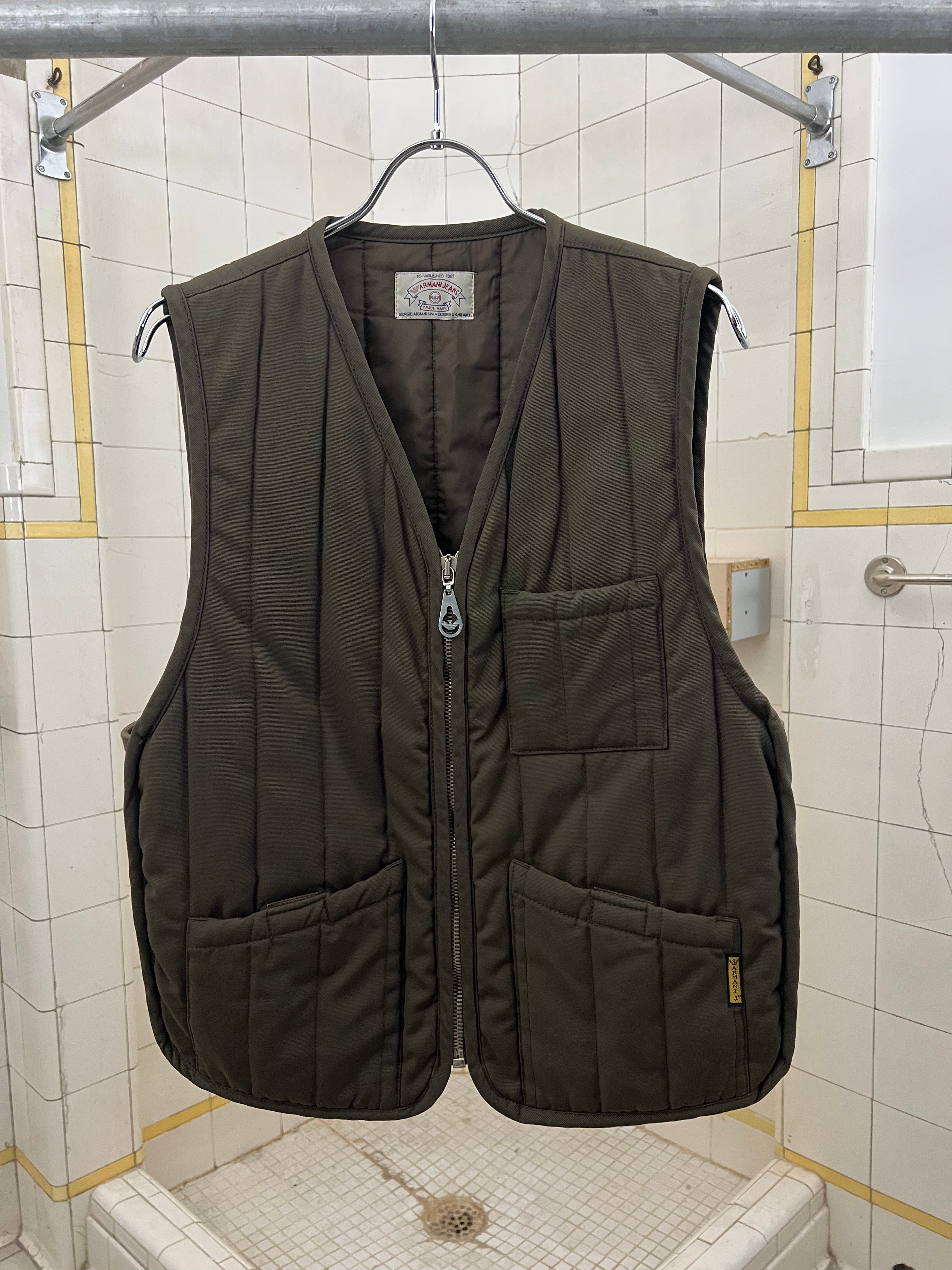 1990s Armani Military Olive Quilted Vest - Size M