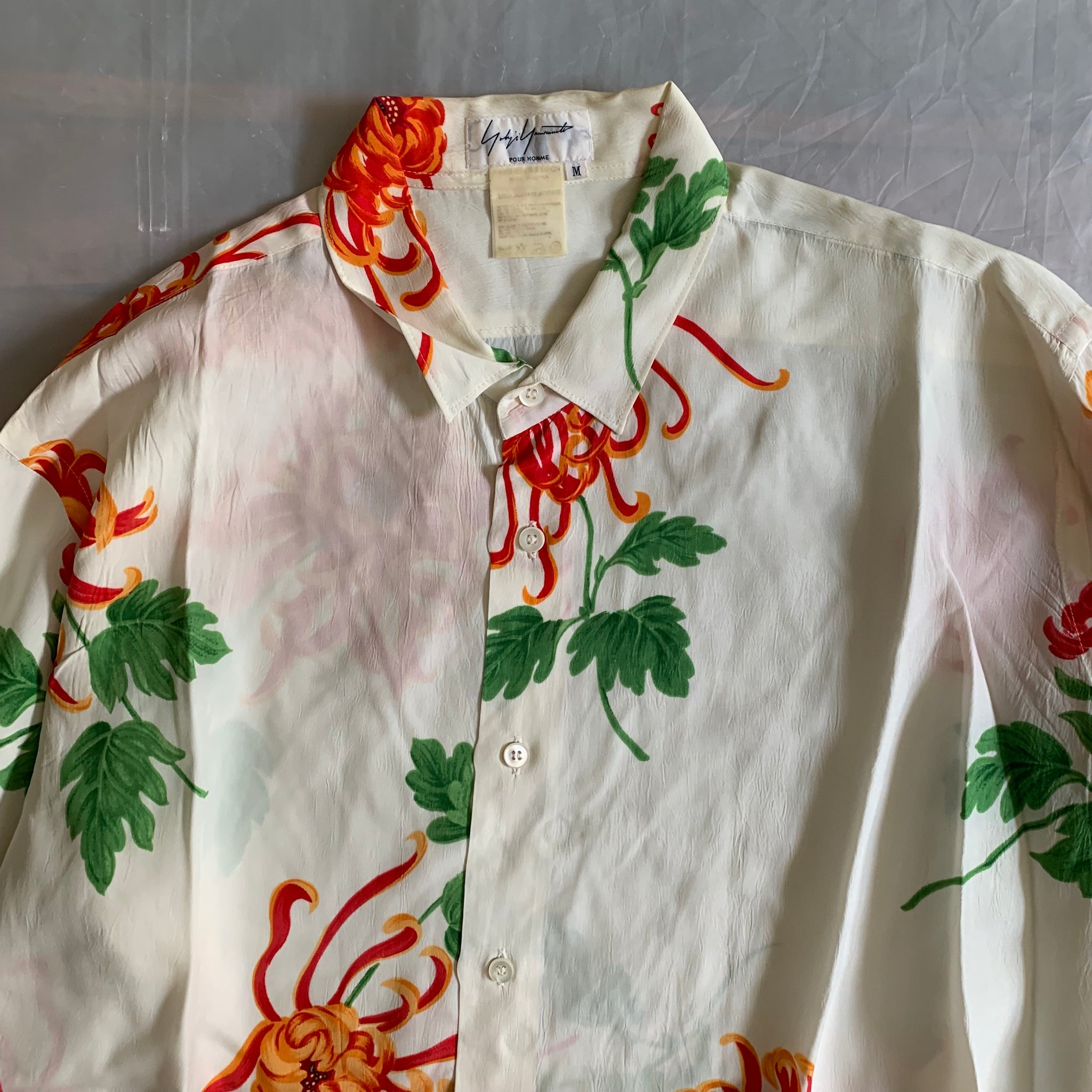 ss1996 Yohji Yamamoto Oversize Acetate Floral Print Shirt - Size
