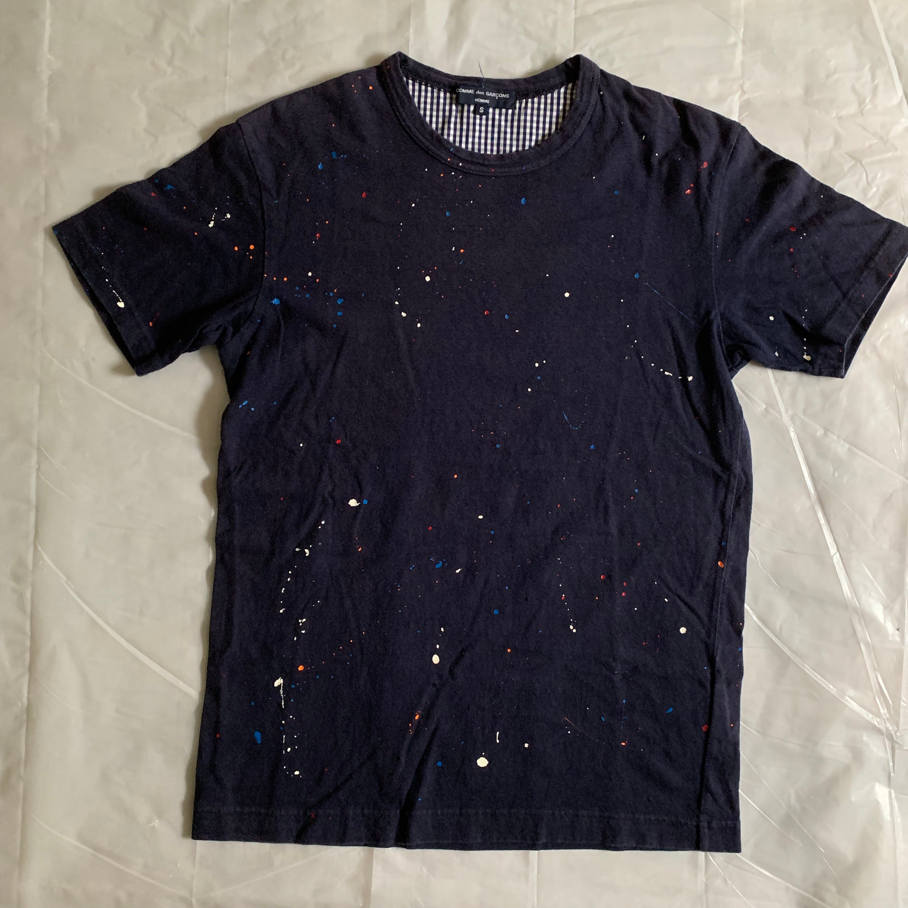 2011 Comme des Garcons Homme Navy Paint Splatter Tee - Size S