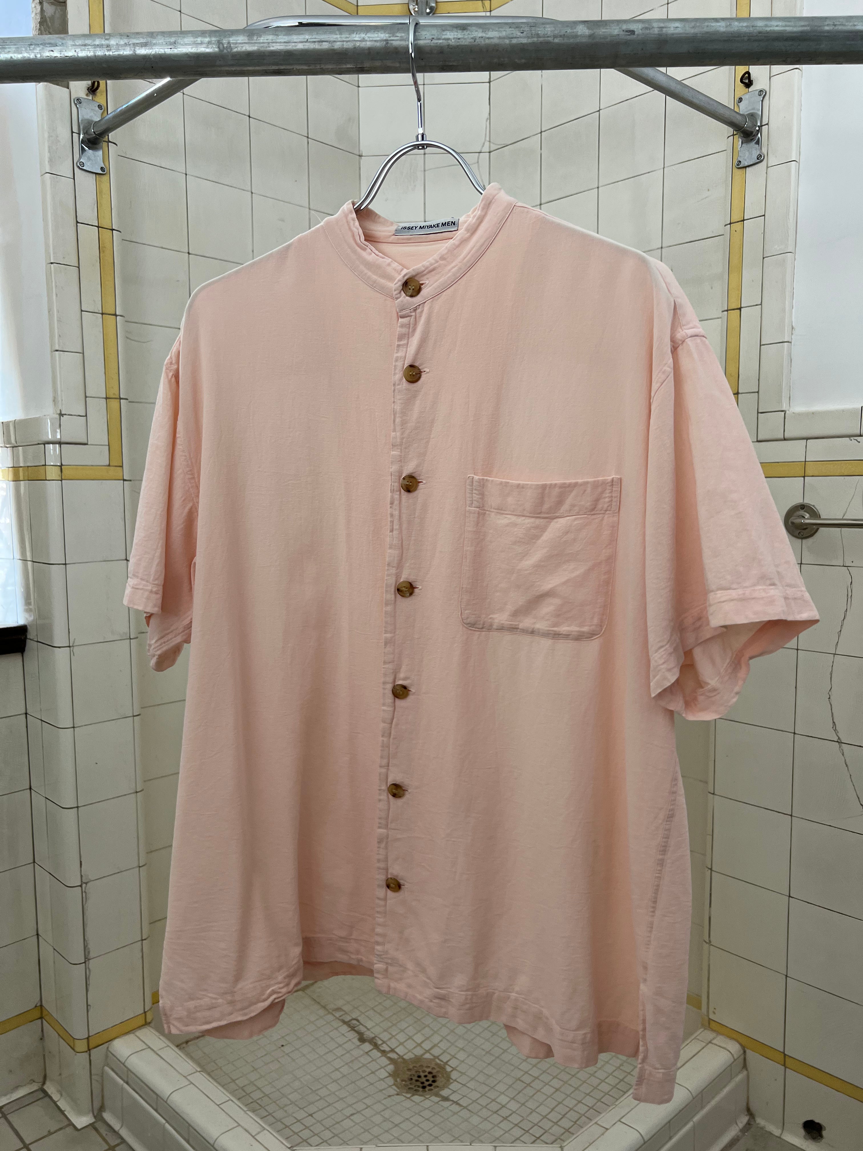ss2000 Issey Miyake Men Dusty Pink Mandarin Collar Shirt - Size M