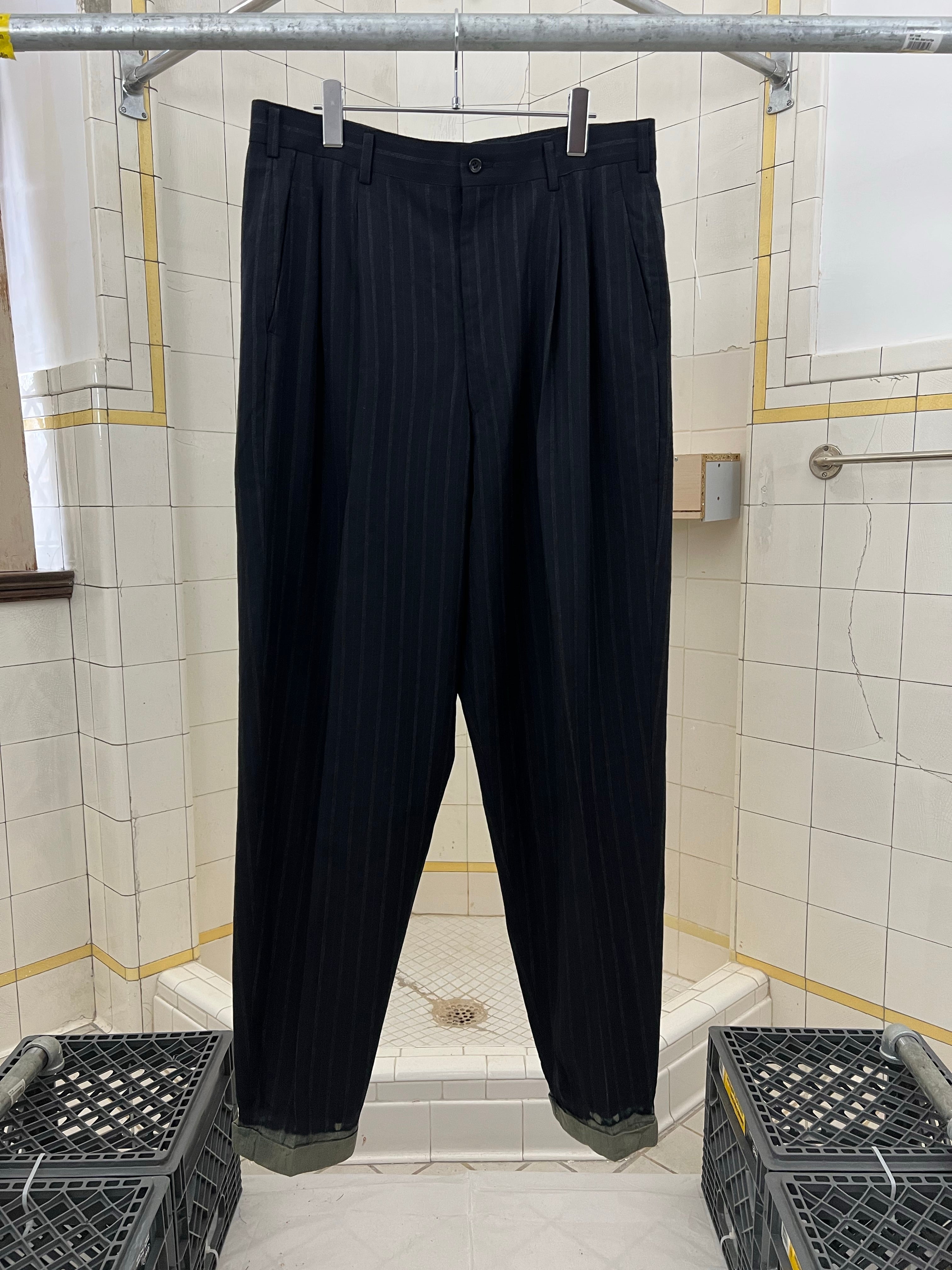 aw1993 Comme des Garcons Homme Plus Pleated Pinstripe Trousers with Bleach Dipped Hems - Size L