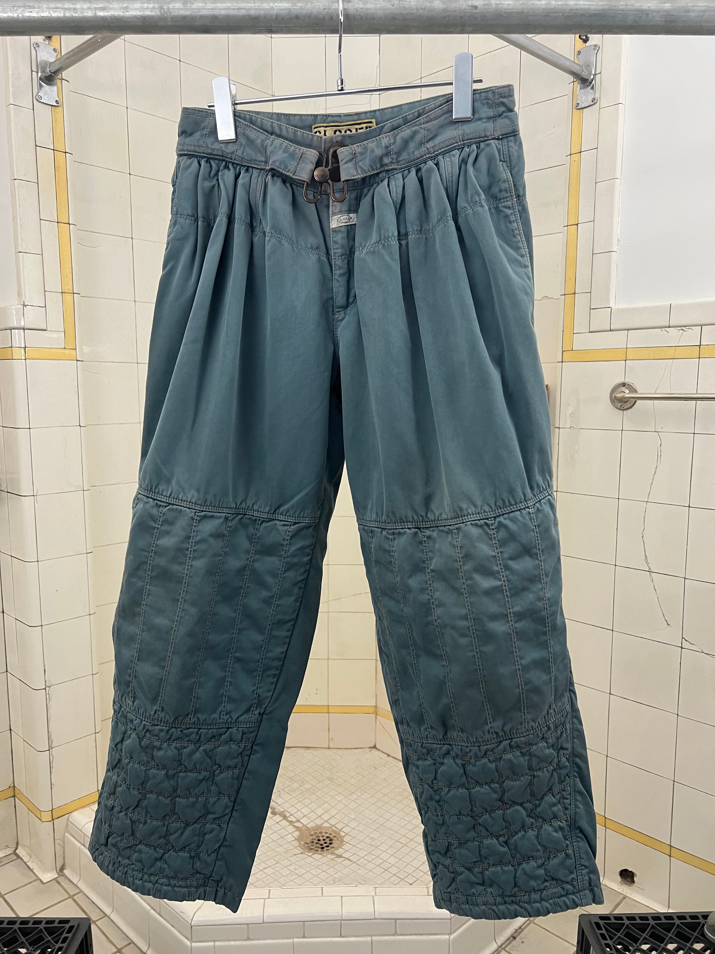 1980s Marithe Francois Girbaud x Closed Faded Teal Belted Trouser with Quilted Knee - Size S