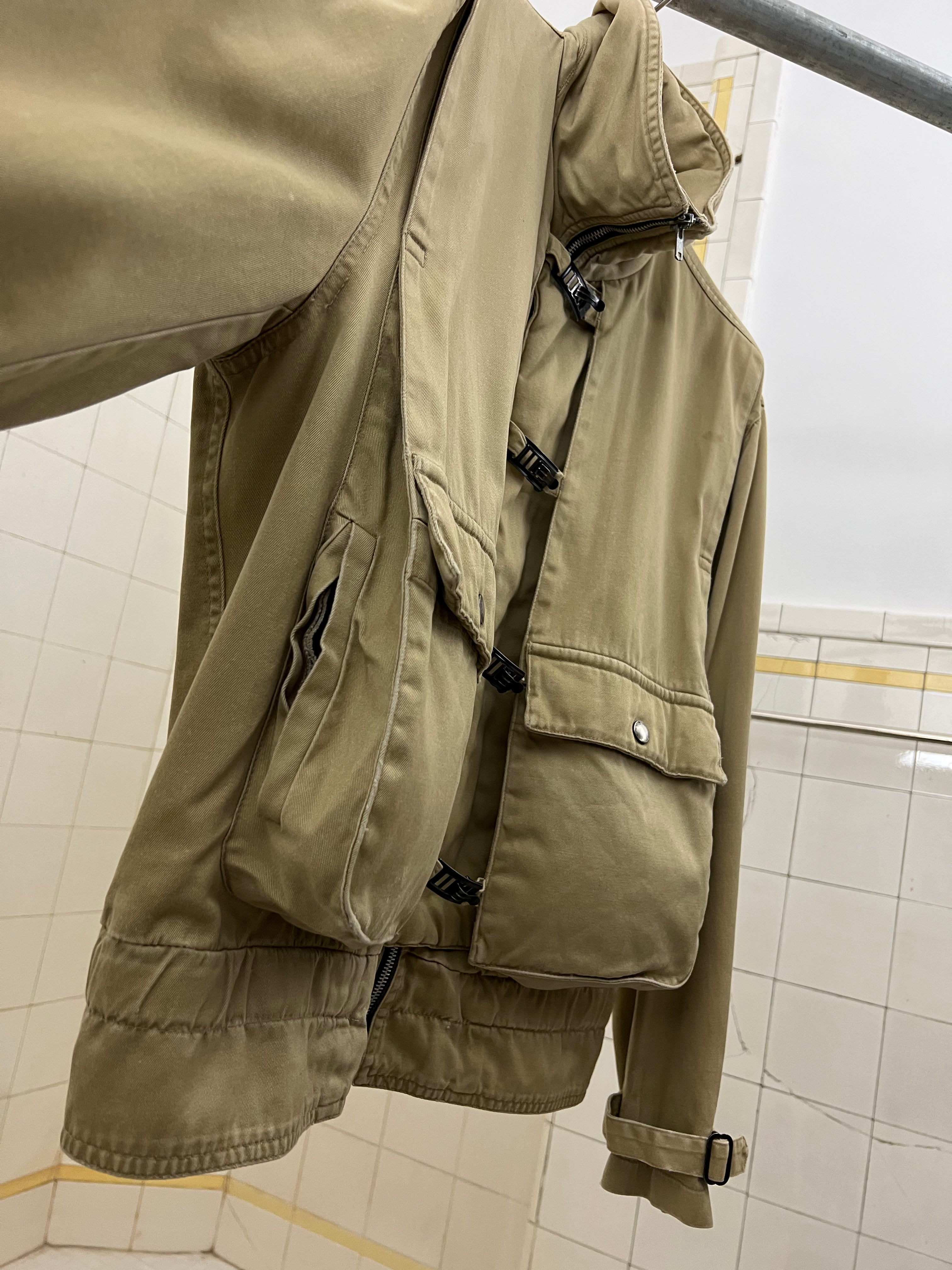 1980s Marithe Francois Girbaud x Complements Washed Khaki Cargo Jacket with Metal Clasp Closures - Size M