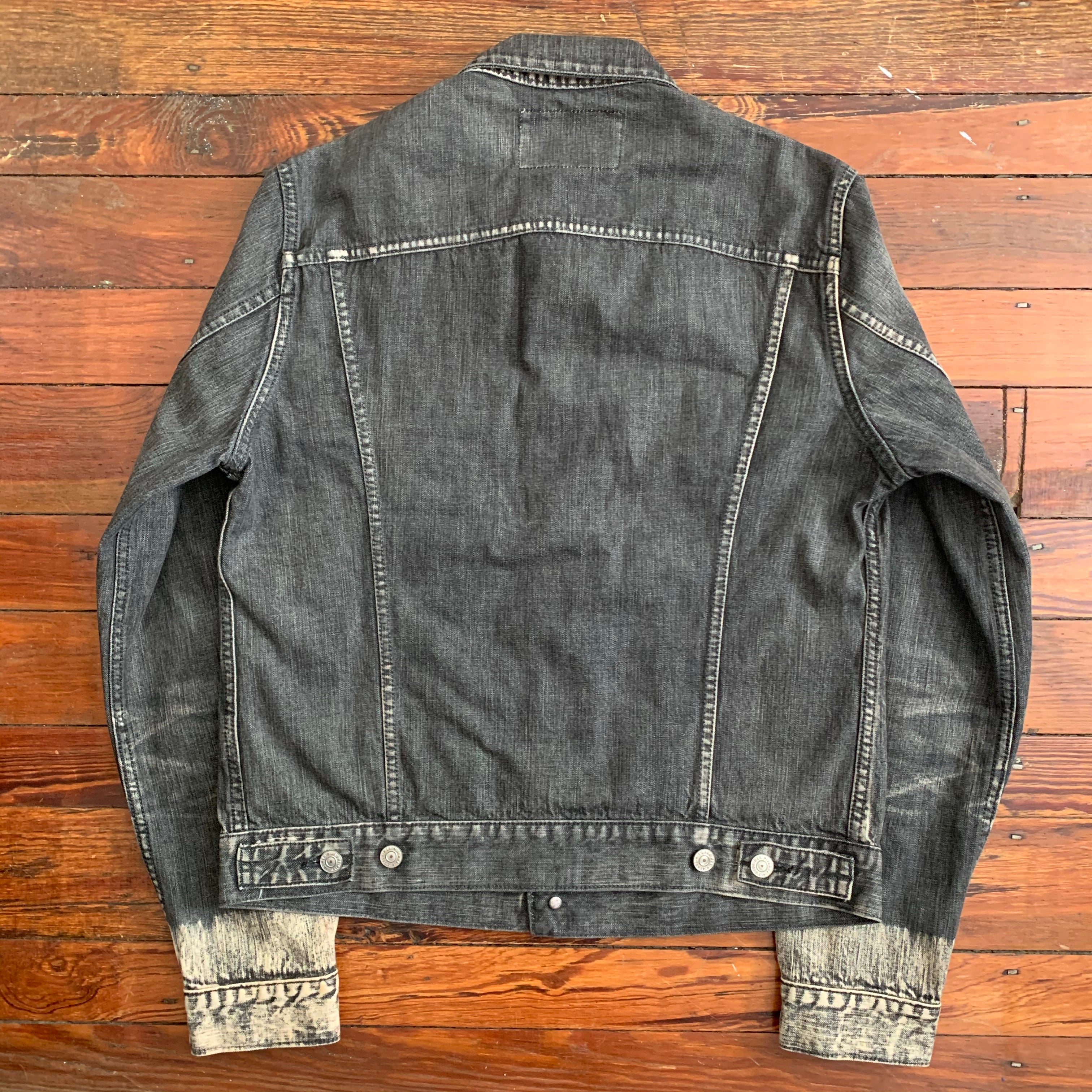 2000s Yohji Yamamoto Faded Denim Trucker Jacket with Bleach Dipped Sleeve Hems - Size M