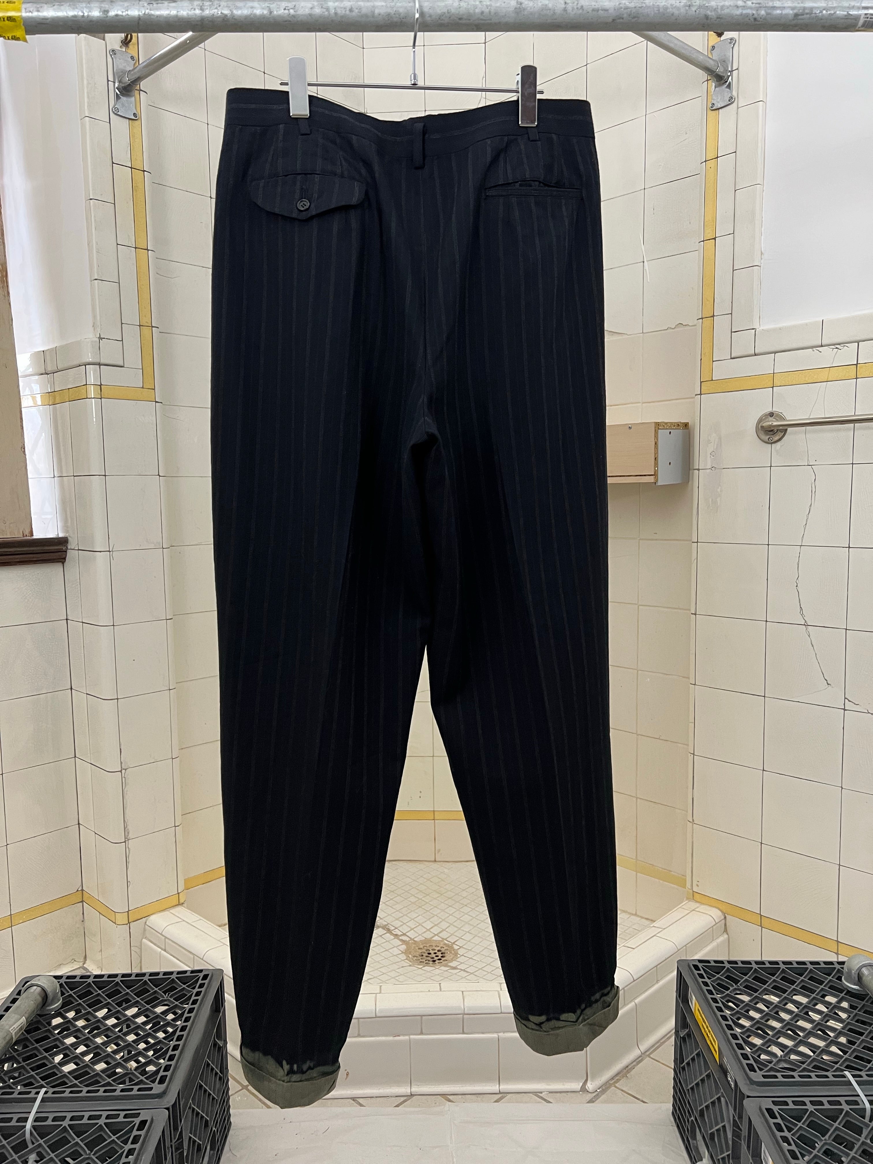 aw1993 Comme des Garcons Homme Plus Pleated Pinstripe Trousers with Bleach Dipped Hems - Size L