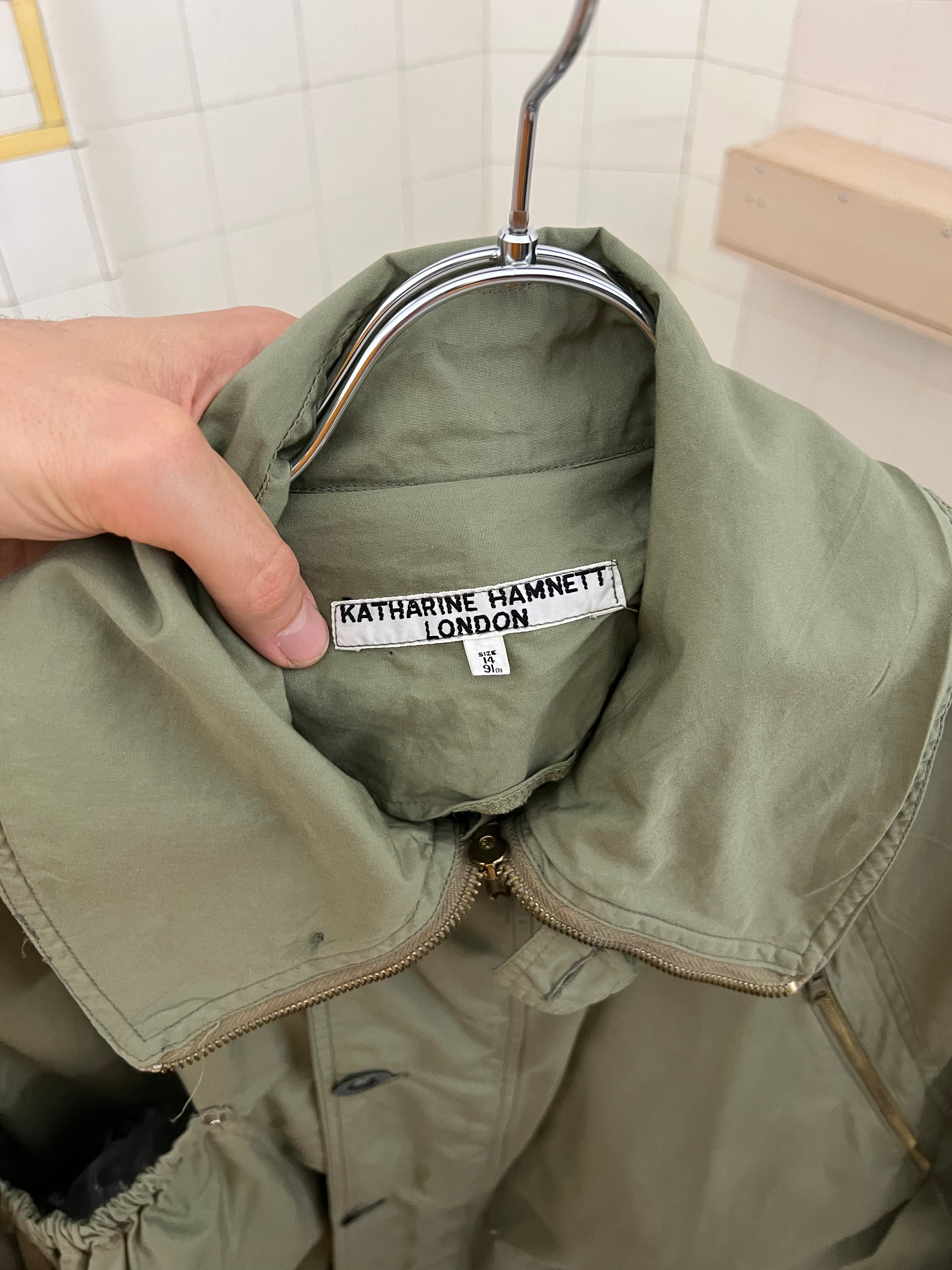 1980s Katharine Hamnett High Neck Khaki Green RAF MK3 Jacket - Size L