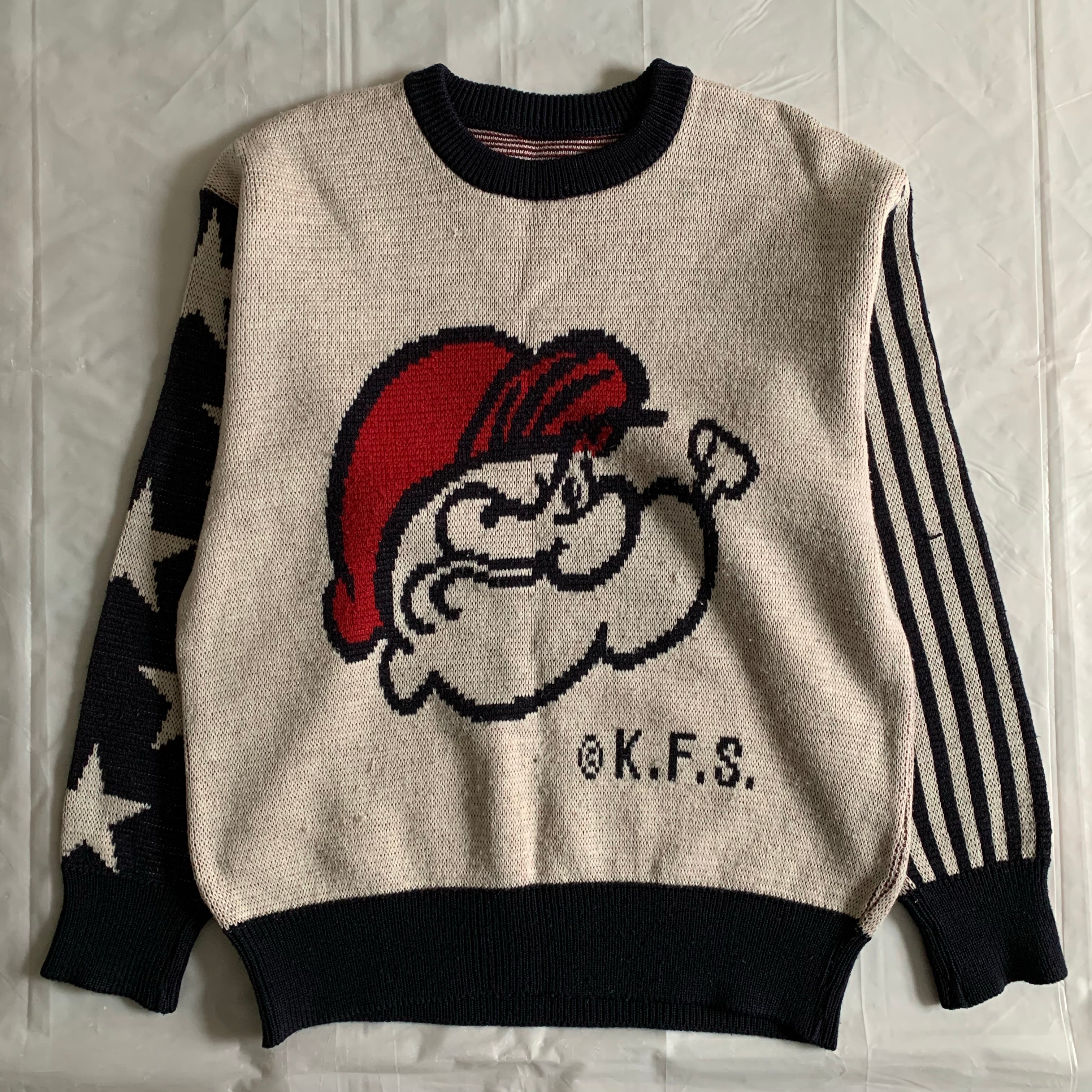 1980s Vintage Intarsia Popeye Knitted Sweater - Size L