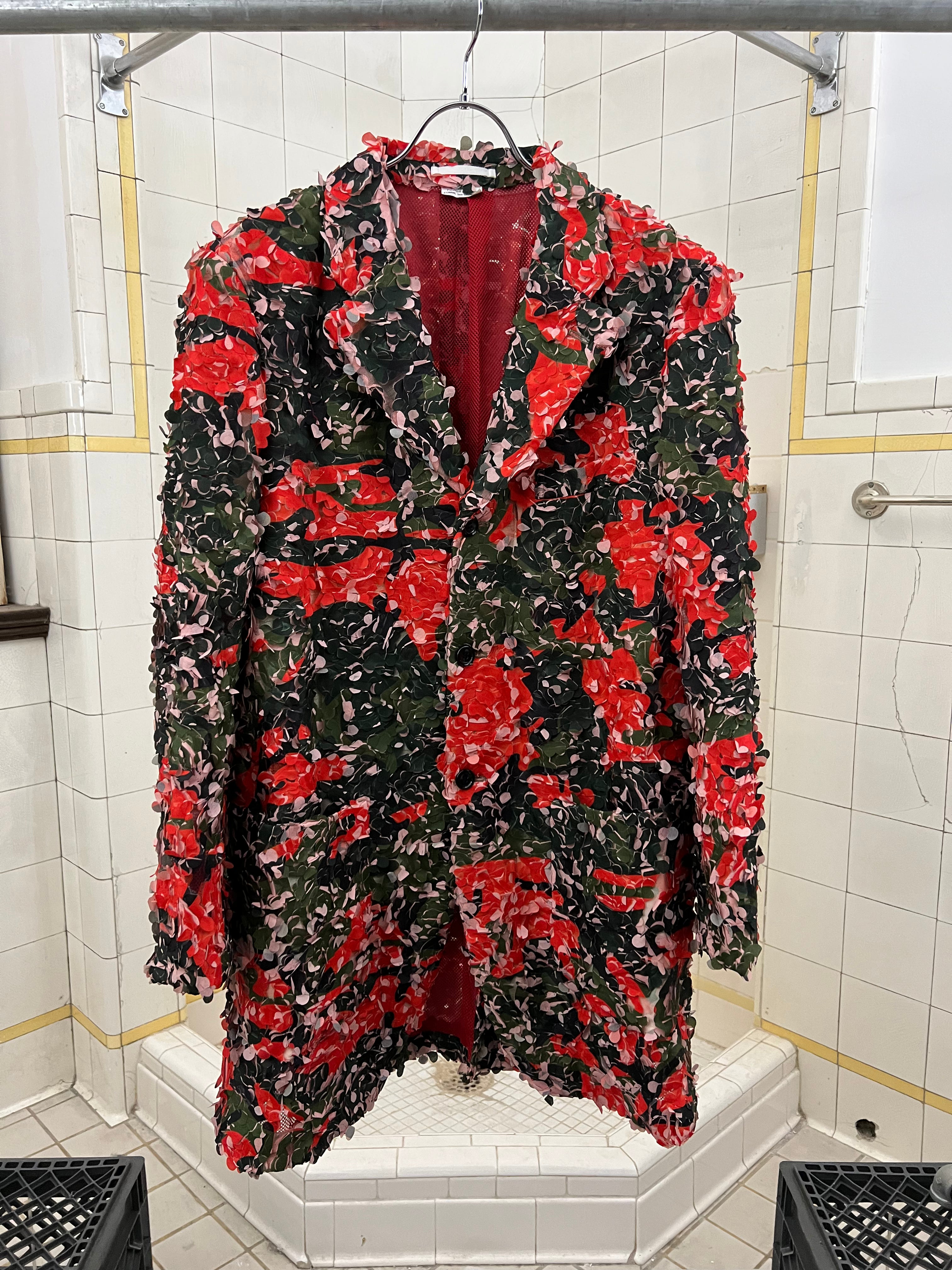 ss2019 Comme des Garcons Homme Plus Red Tulle Embroidered Camouflage Blazer - Size M