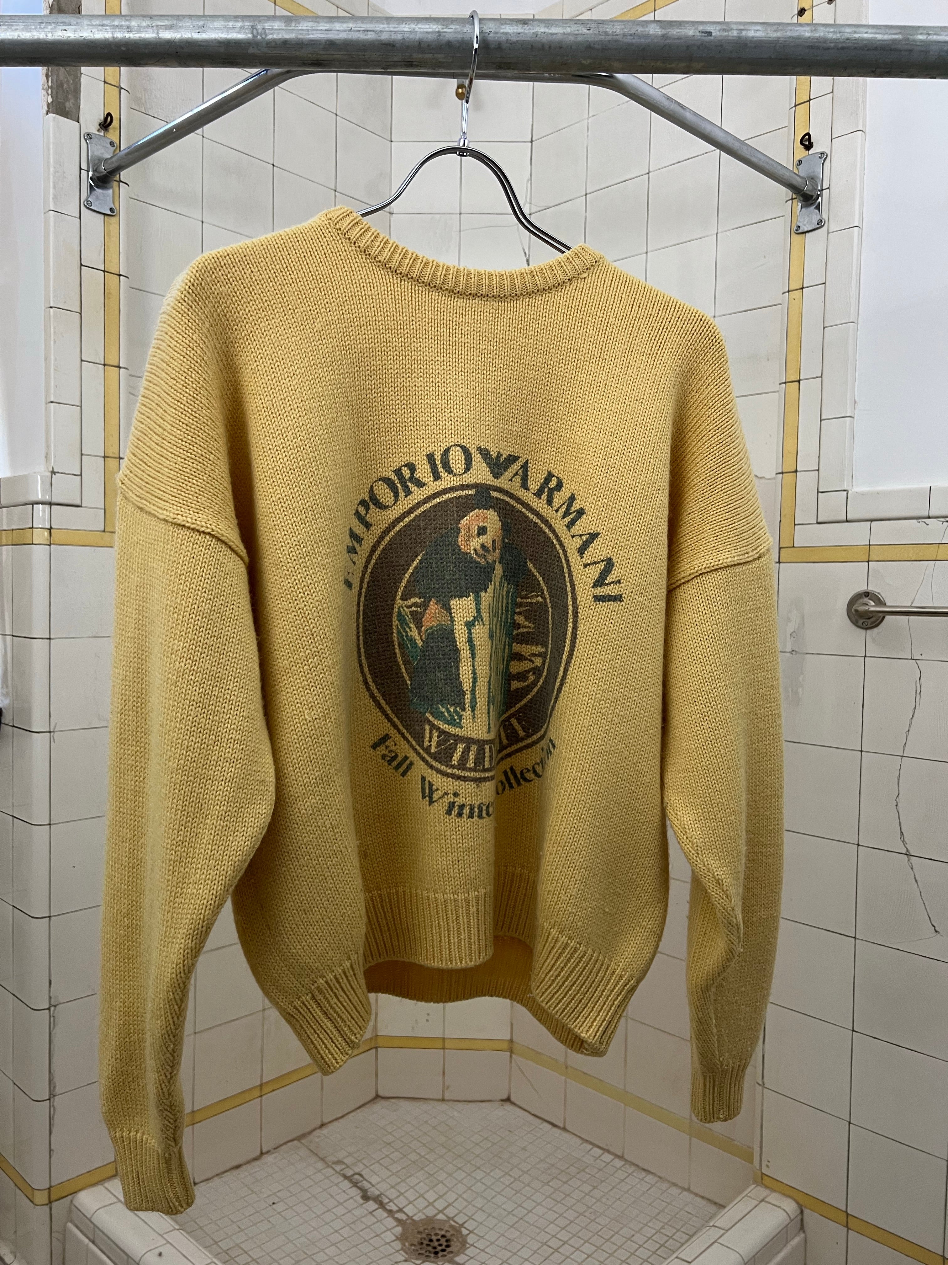 1980s Armani Faded Yellow Panda Graphic Sweater - Size M
