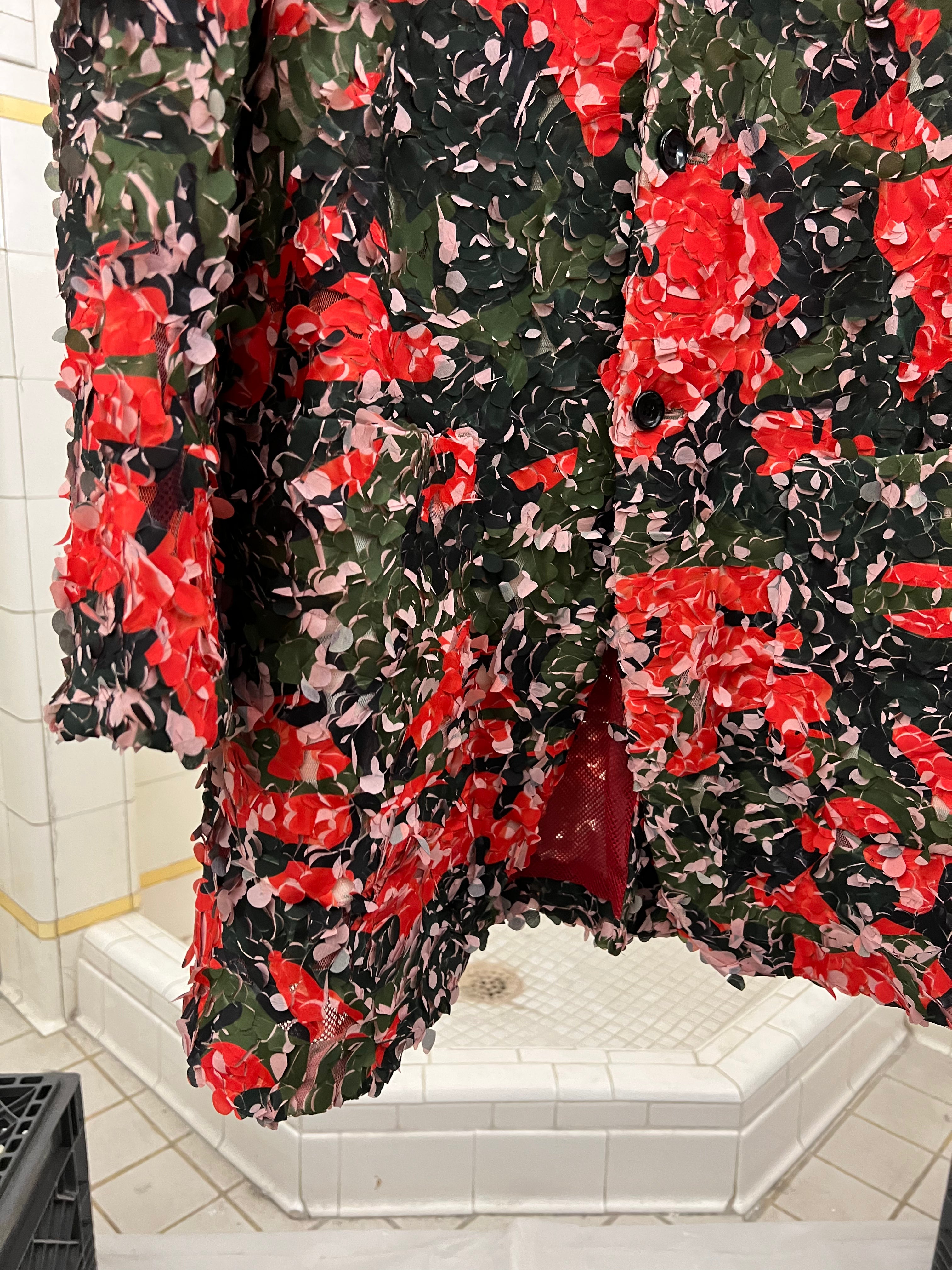 ss2019 Comme des Garcons Homme Plus Red Tulle Embroidered Camouflage Blazer - Size M