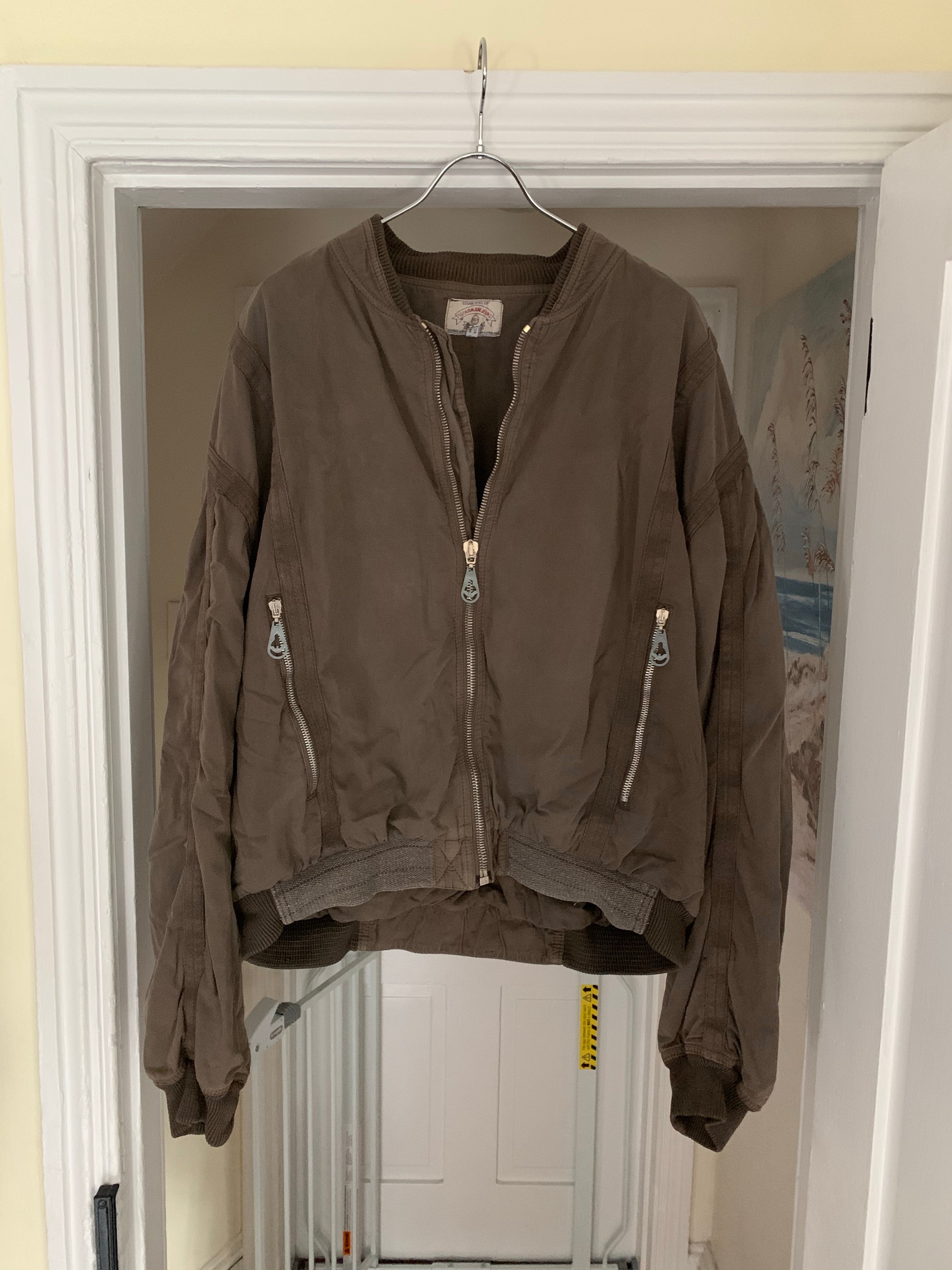 1990s Armani Faded Brown Oversized Bomber Jacket with Contrast Detailing - Size XXL