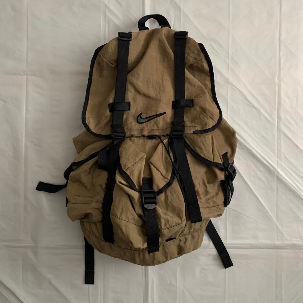 1990s Vintage Nike Khaki Nylon Parachute Backpack - Size OS