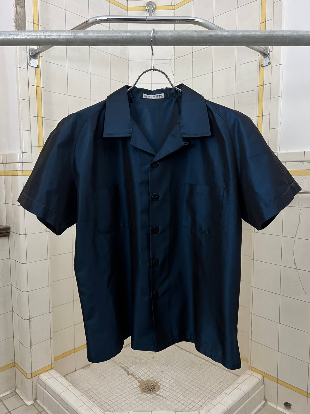 1990s Armani Blue Acetate Camp Collar Shirt - Size L – Constant Practice