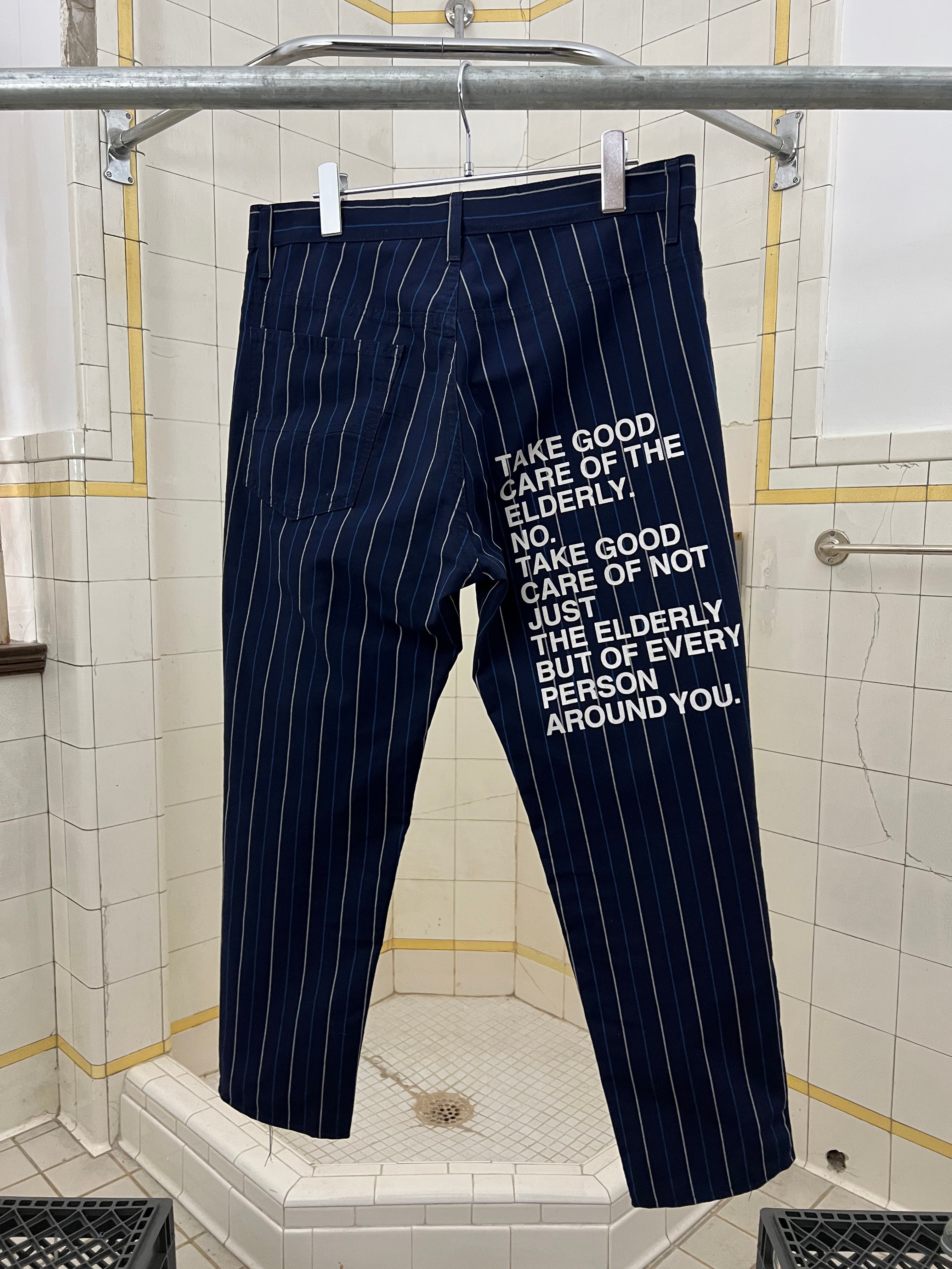 ss2002 Junya Watanabe Pinstripe Navy Poem Pants - Size M