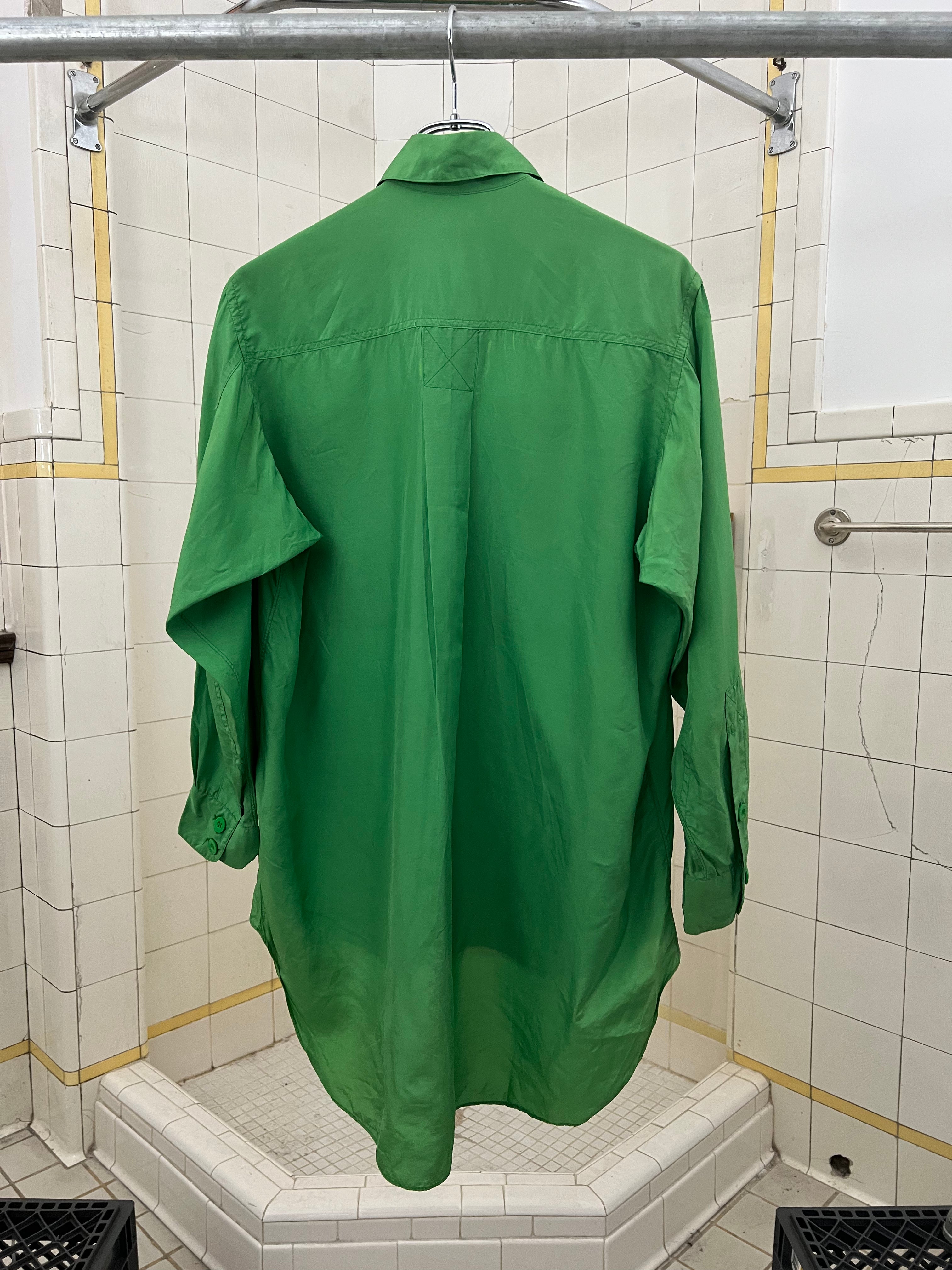 1980s Katharine Hamnett Green Silk Cargo Shirt - Size M