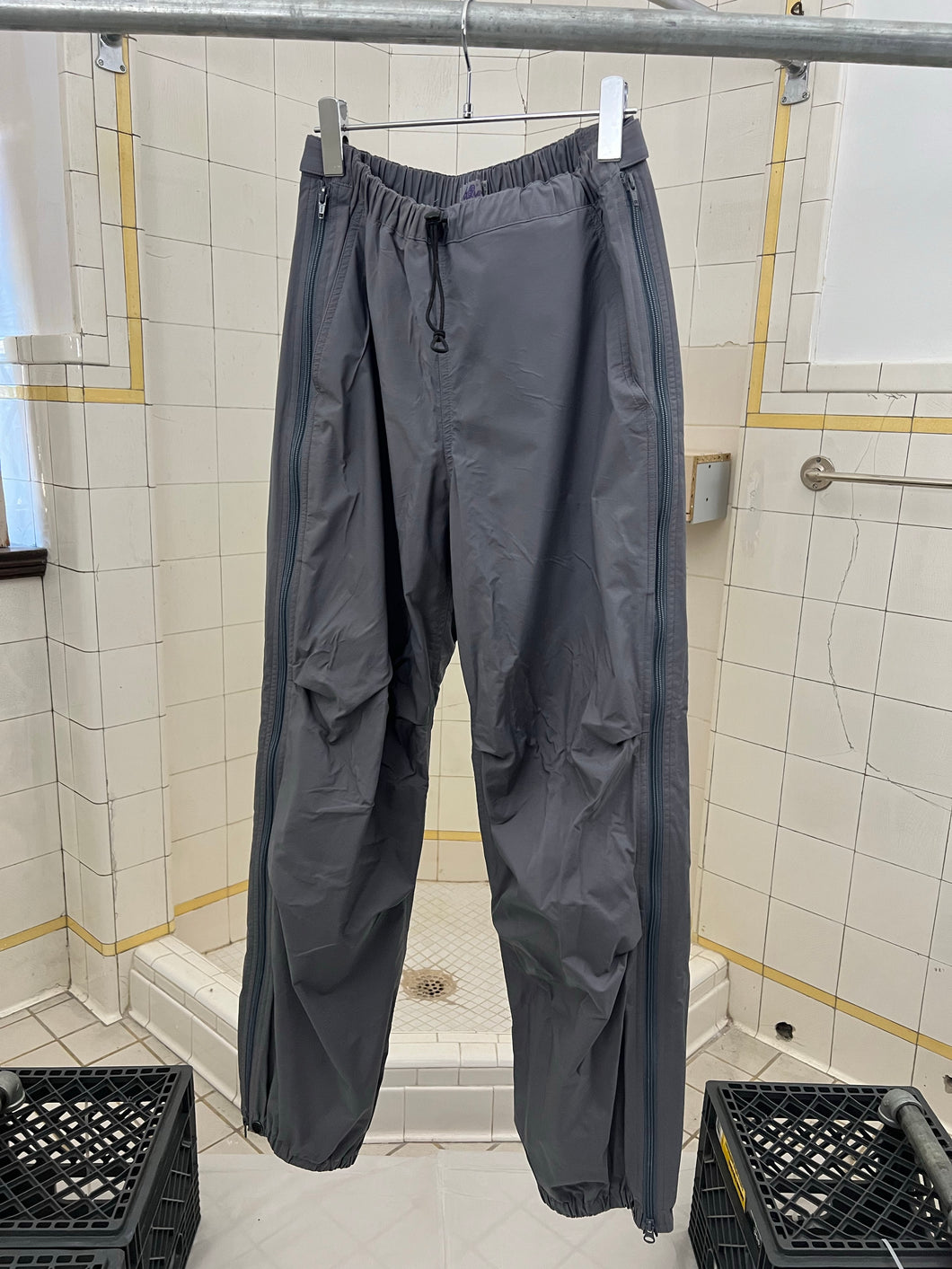 1990s Lad Musician Gunmetal Full Side Zip Nylon Pants - Size OS