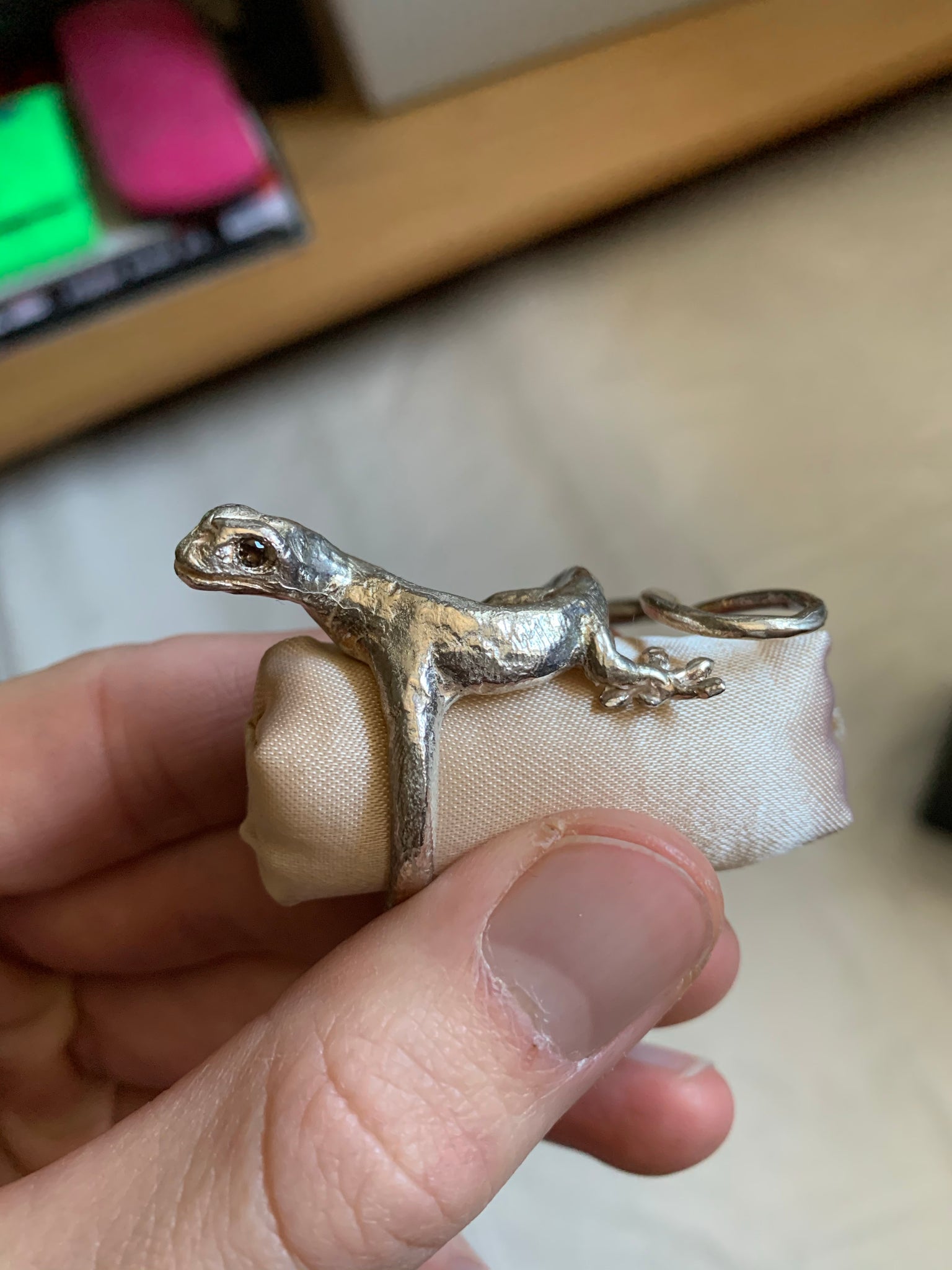 sterling silver gecko ring