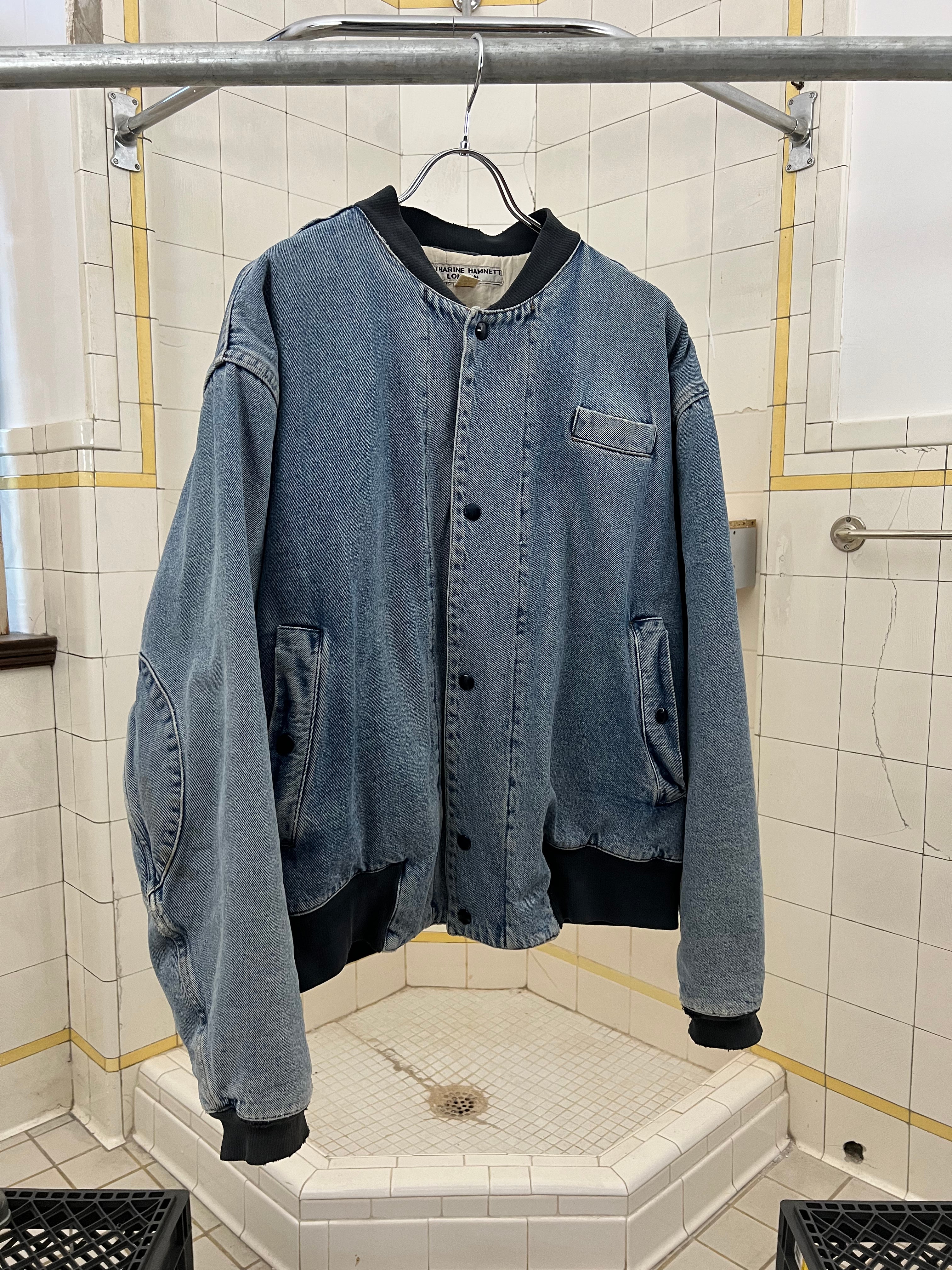 1980s Katharine Hamnett Padded Washed Denim Bomber - Size L