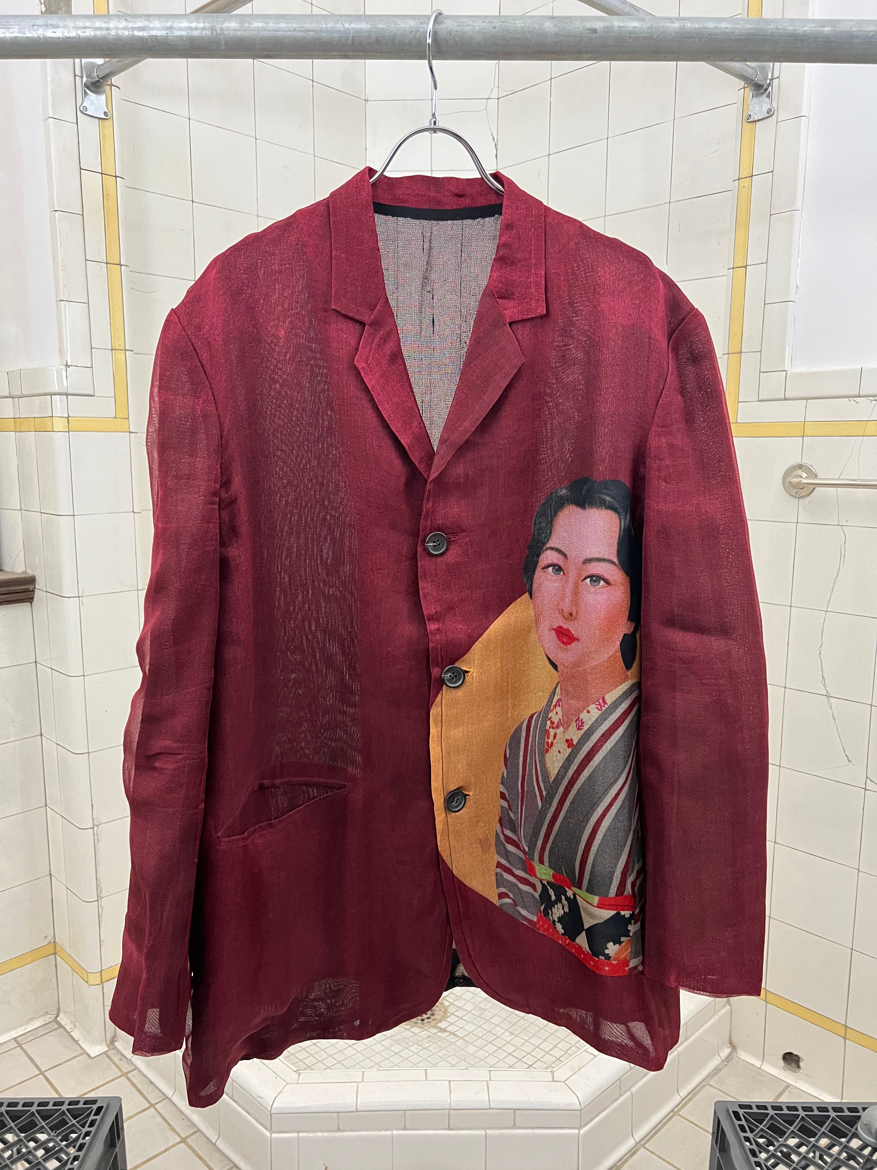 ss2002 Yohji Yamamoto Maroon Silk Gauze Saeko Jacket - Size L