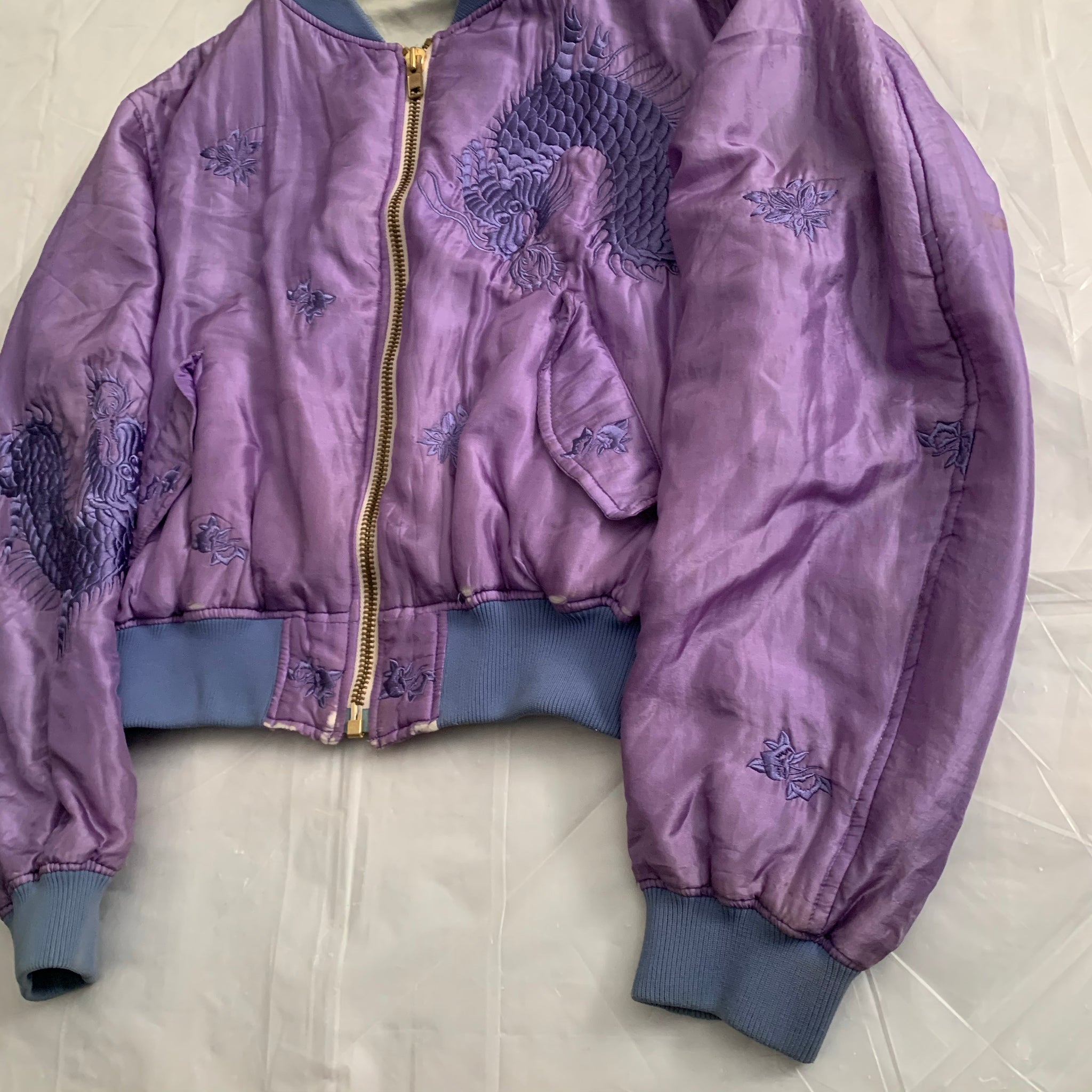 ss1993 Yohji Yamamoto Sample Purple Silk Dragon Embroidered Bomber - S# ...