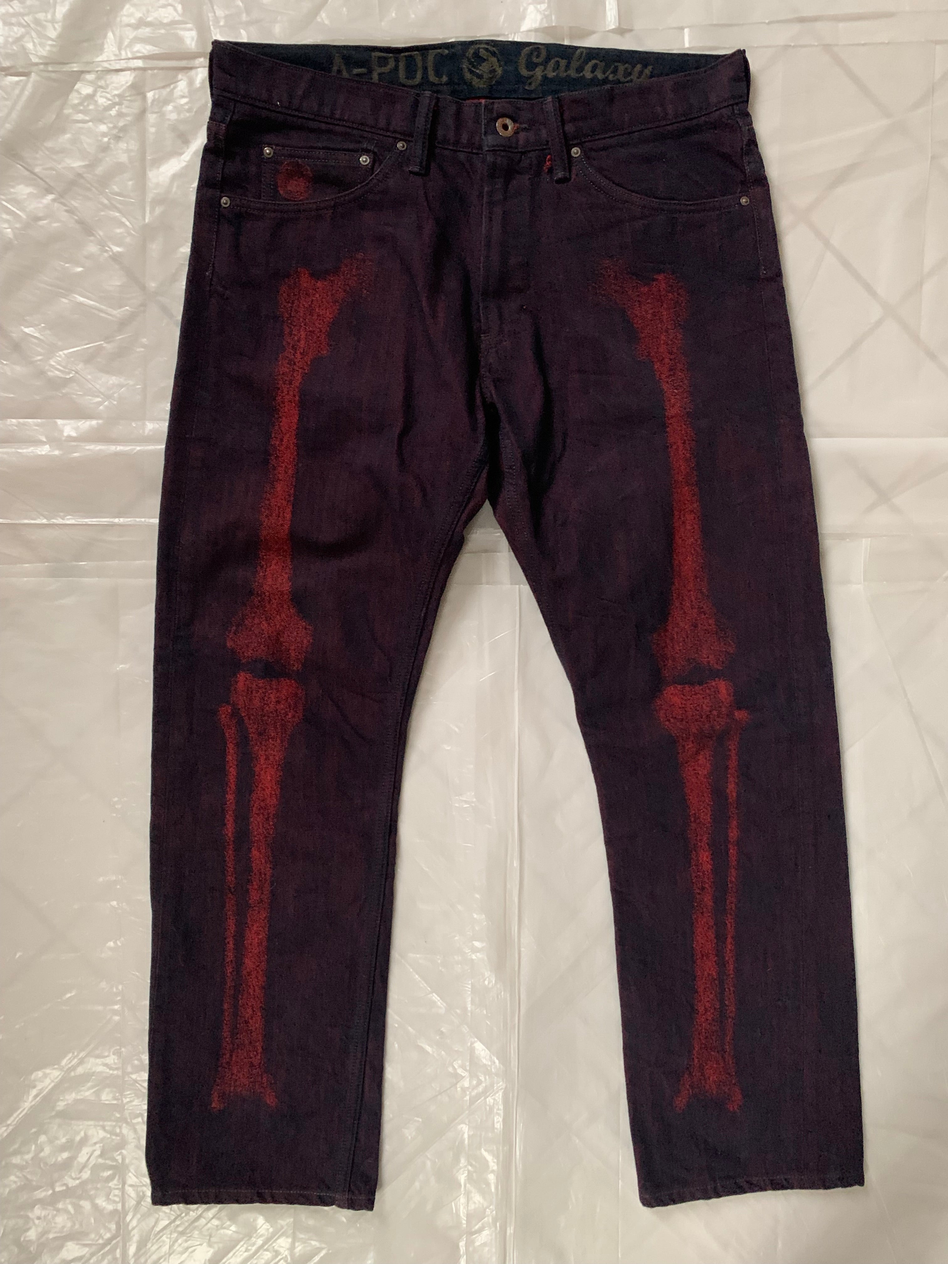 ss2008 Issey Miyake APOC Red Skeleton Leg Bone Pants - Size L