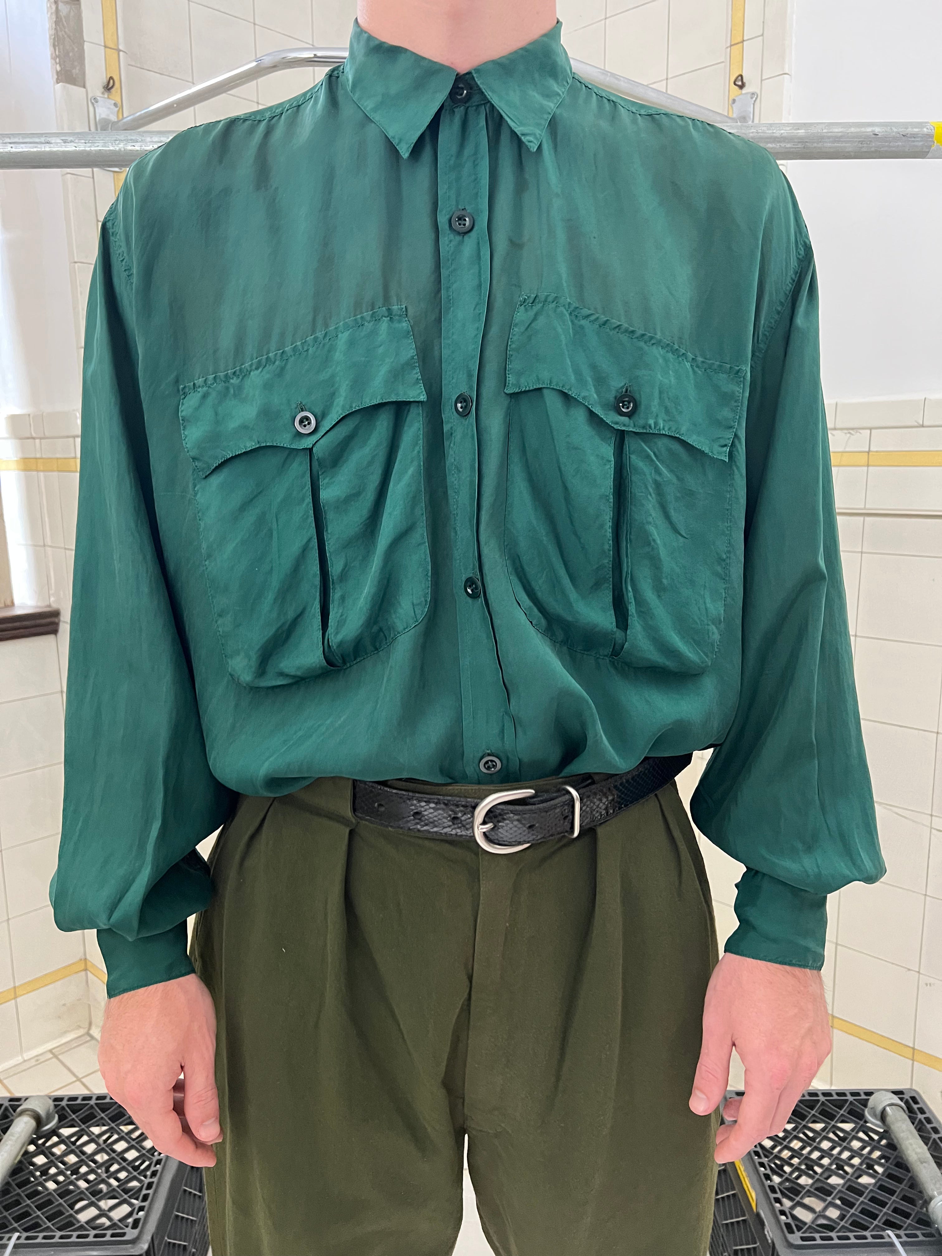 1980s Katharine Hamnett Silk Cargo Pocket Shirt - Size L