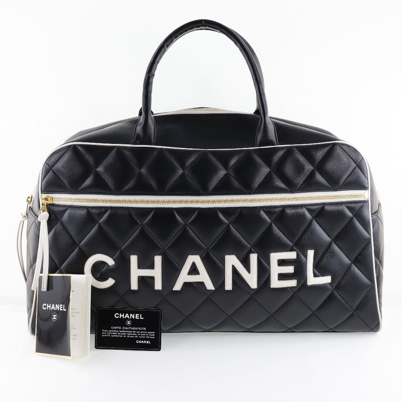 CHANEL】シャネル ロゴ マトラッセ A05943 ボストンバッグ カーフ 黒