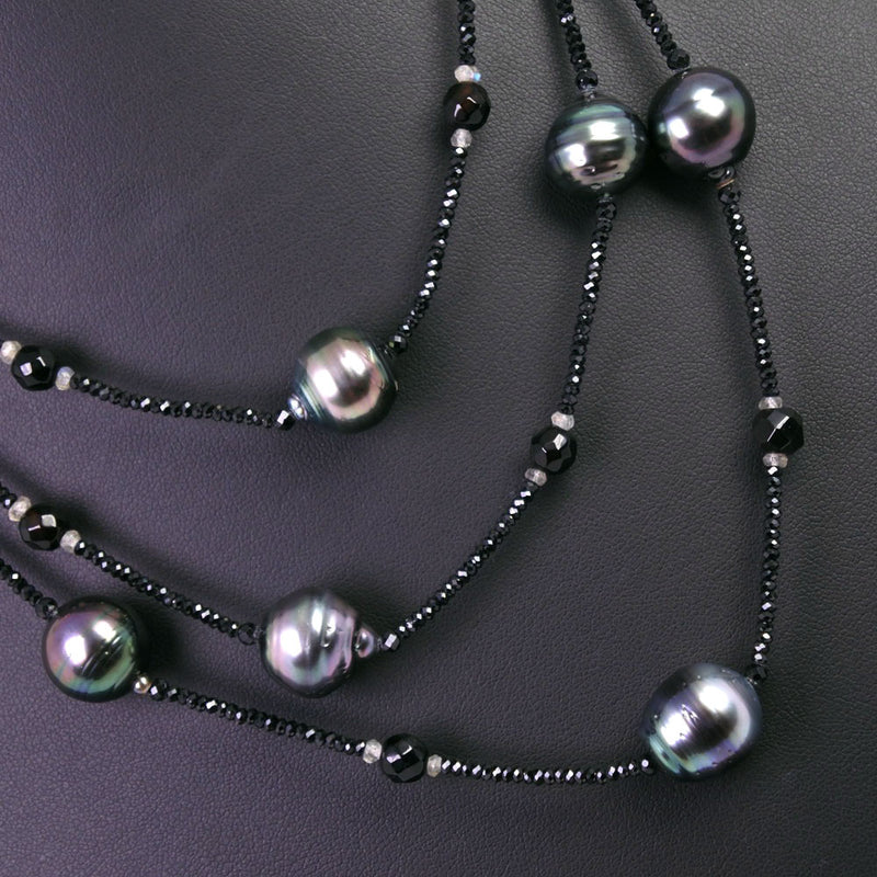 真珠13ｍｍ ブラックパール（黒蝶真珠）×オニキス×シルバー925