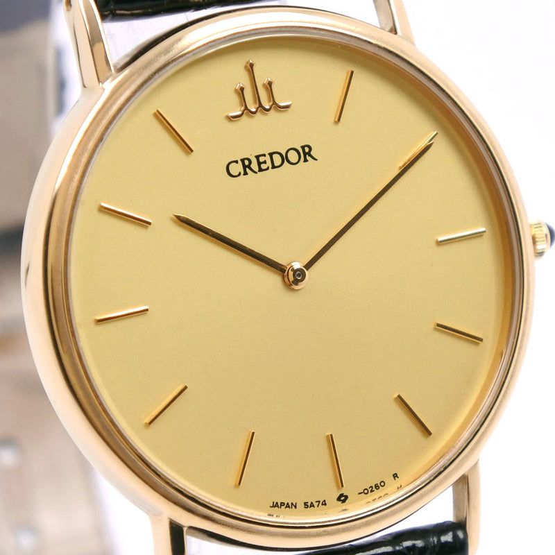 Seiko] Seiko Credor 5A74-0140 Watch K18 Yellow Gold x Leather