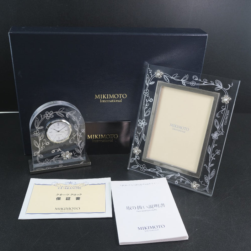 中古】 新品 未使用 MIKIMOTO フォトフレーム 置き時計 セット パール