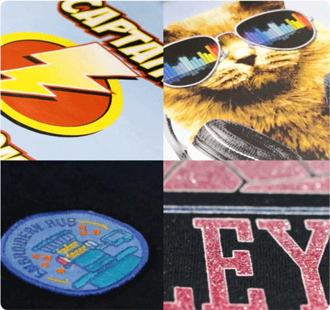 Choose from a variety of application methods like heat transfers, screen printed transfers, heat transfer vinyl, and sublimation