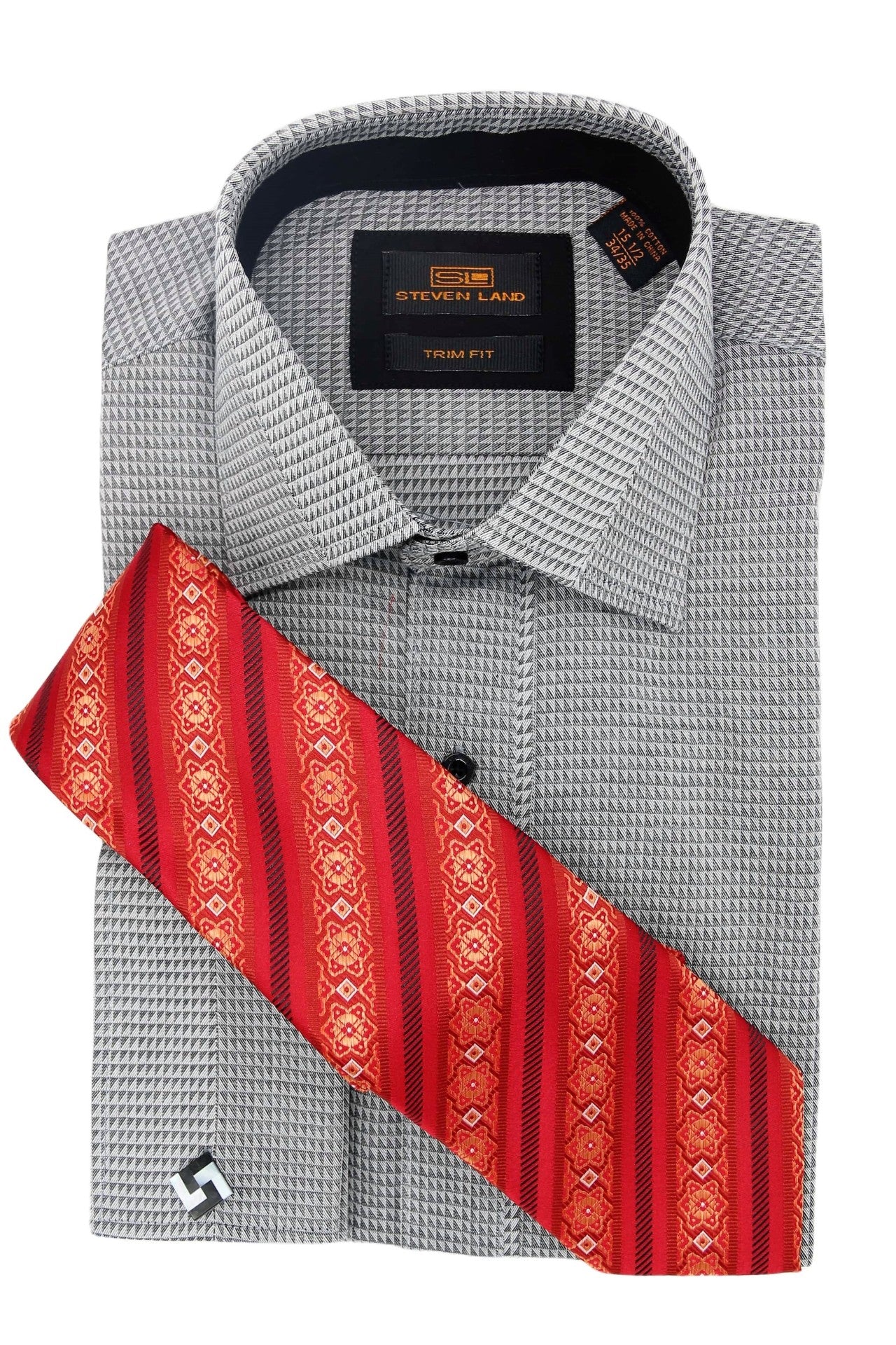 Steven Land | 4 PC Set | Dress Shirt, Tie, Hanky & Cufflink