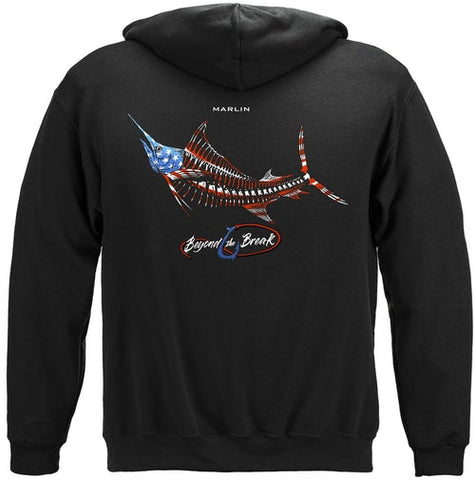 Fishing Patriotic Marlin Hoodie Sweatshirt Black