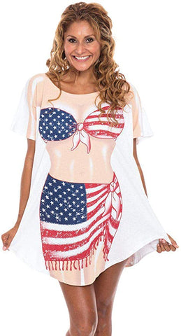 USA Flag Sarong Womens Oversized Loungewear Sleepwear Cover Ups T-Shirts