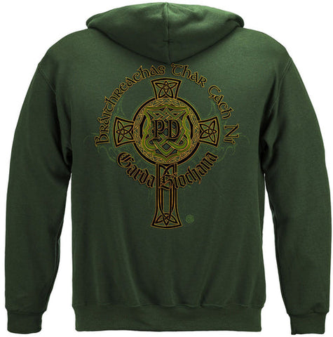 Irish Police Gold Cross Garda Hoodie Sweatshirt Forest Green