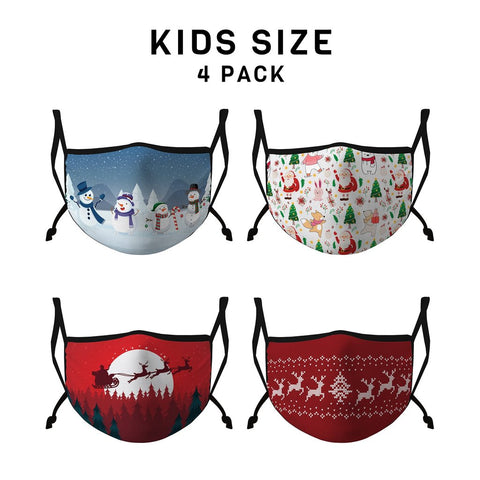 Casaba 4 Pack Face Masks Adult Kids Sizes Fun Cute Holiday Christmas Cotton Poly Adjustable Washable Reusable