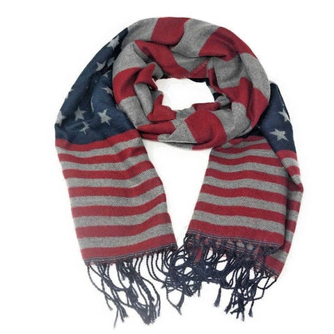 Patriotic USA American Flag Red White Scarf Scarves Shawl Wrap Textured