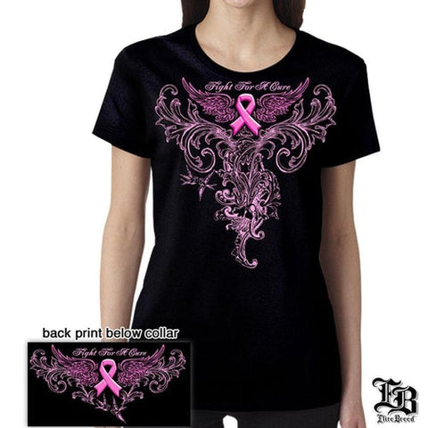 Pink Foil Fight For A Cure Breast Cancer Awareness Pink Ribbon T-Shirt Womens