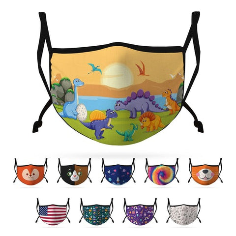 Cute Face Masks for Kids Child Adjustable Boys Girls Ages 3 to 9 Cotton Poly Washable Reusable 2 Layer Pocket Filter