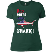 Shark American Flag Patriotic Red White Women T-Shirt