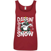 Dabbin’ Through The Snow Santa Boston Terrier Women T-Shirt