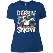 Dabbin’ Through The Snow Santa Boston Terrier Women T-Shirt